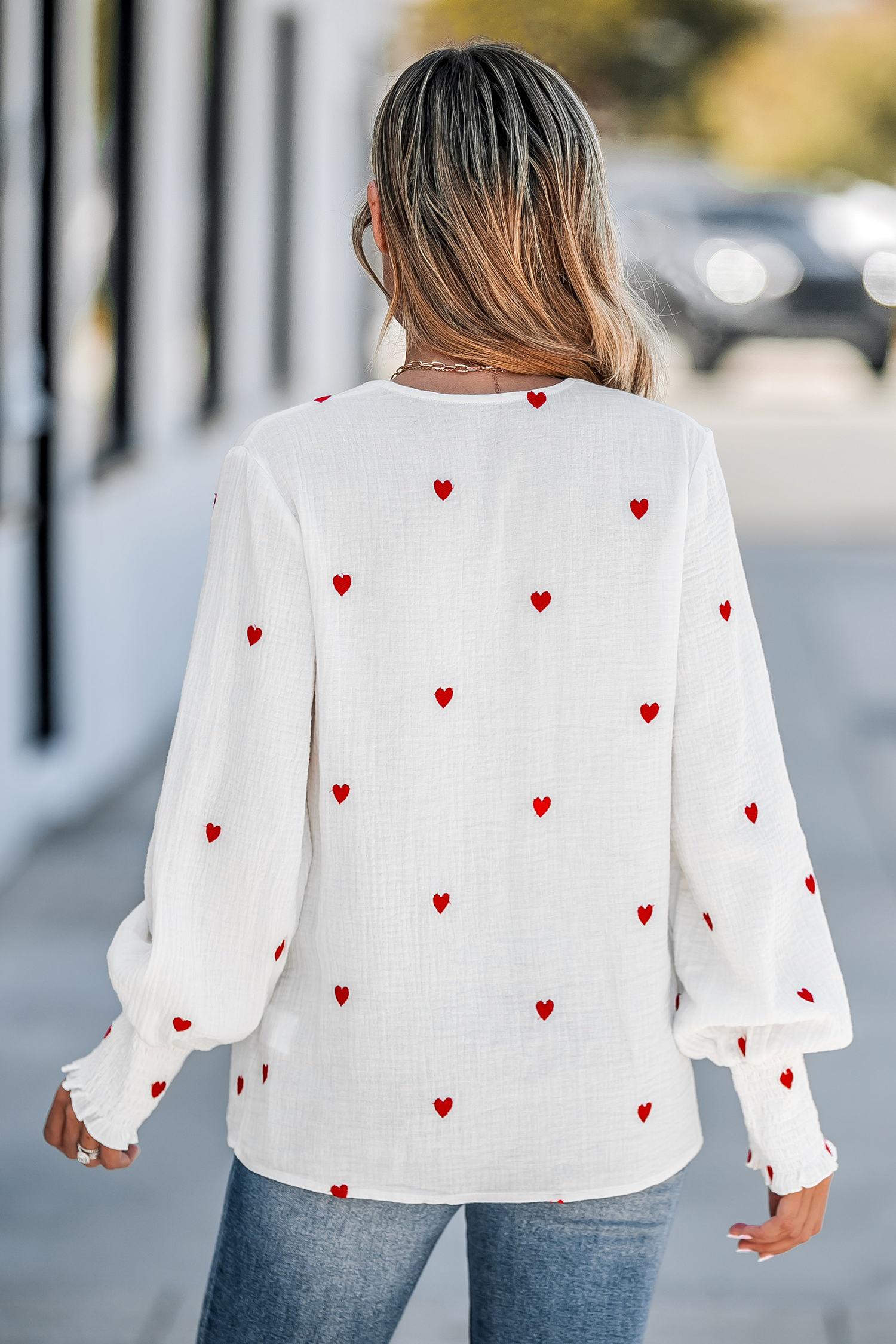 Embroidered Heart Gauze Top