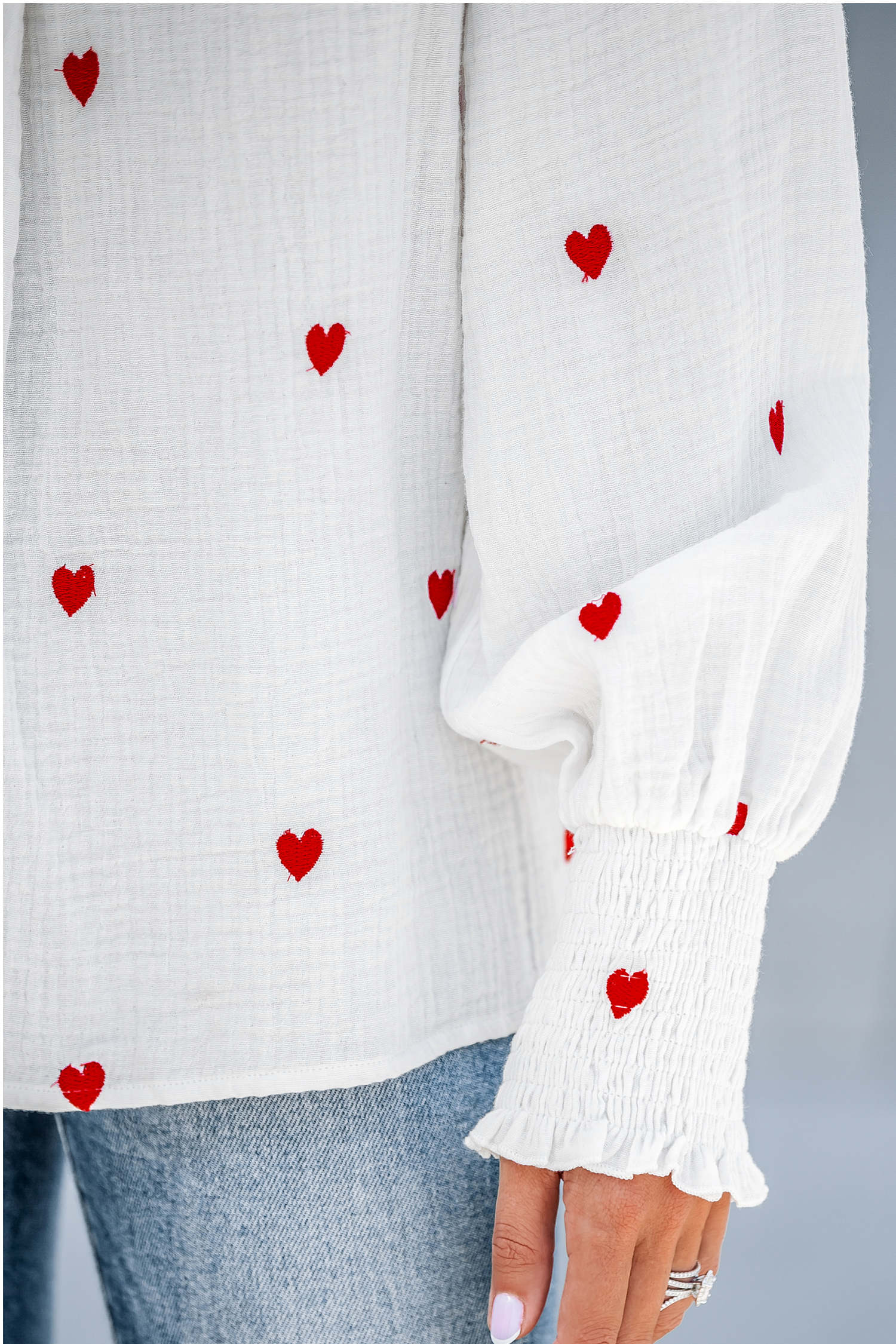 Embroidered Heart Gauze Top