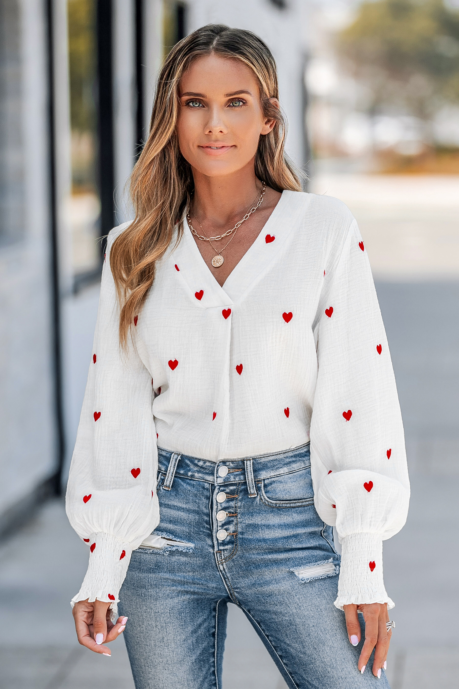 Embroidered Heart Gauze Top