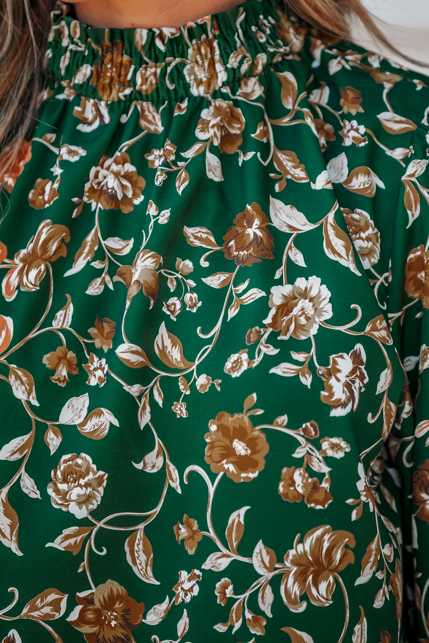 Floral Print Smocked Mock Neck Top