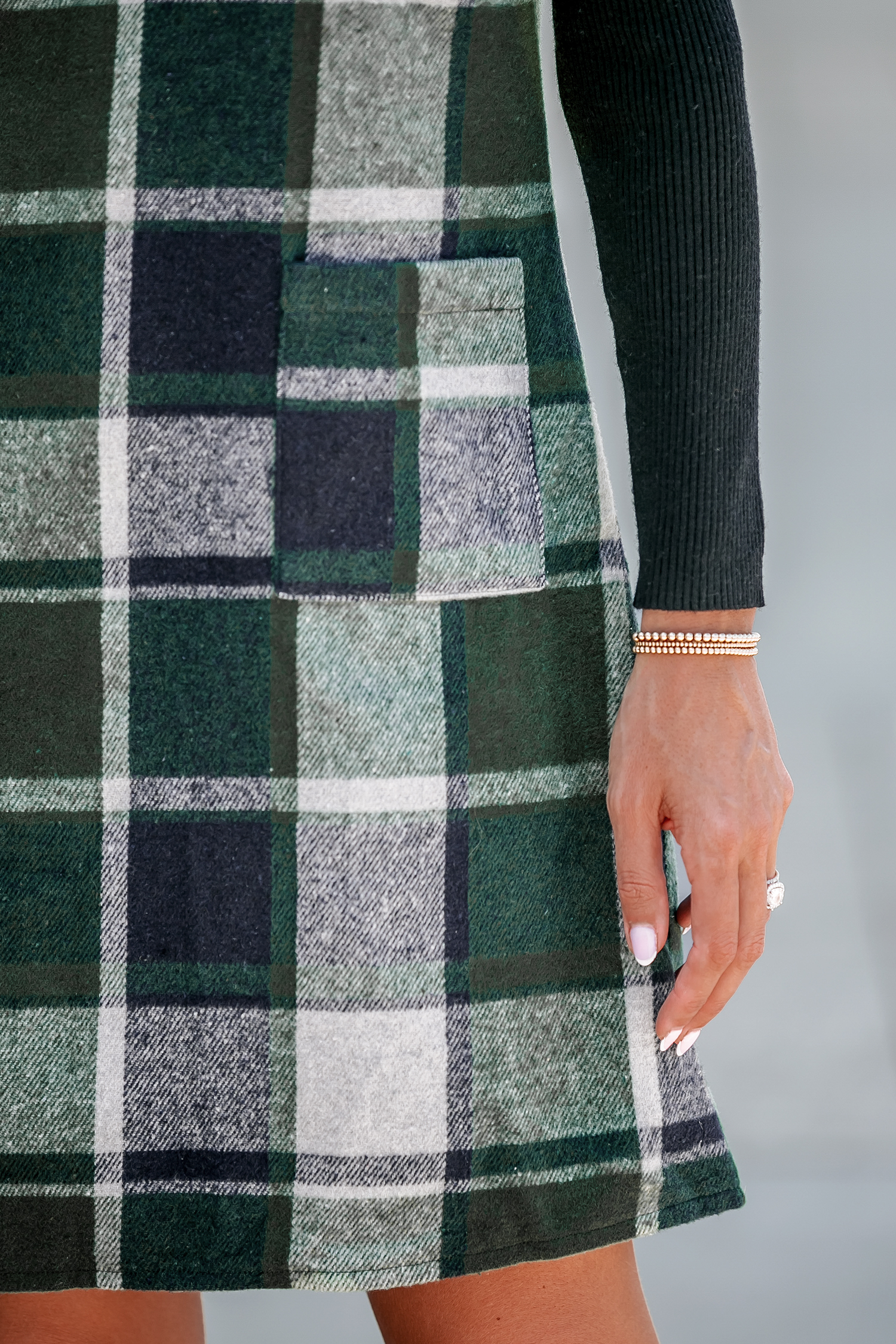 Plaid V-Neck Pockets Mini Dress