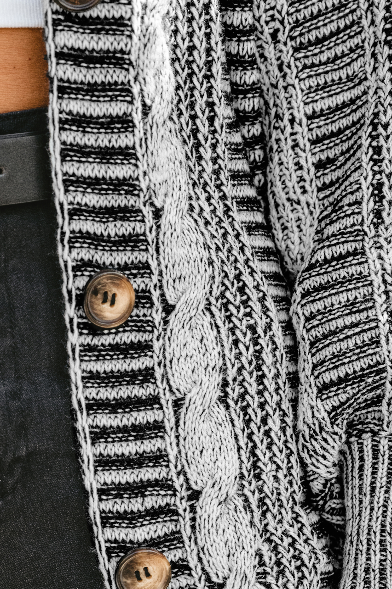 Striped Cable Knit V-Neck Cardigan