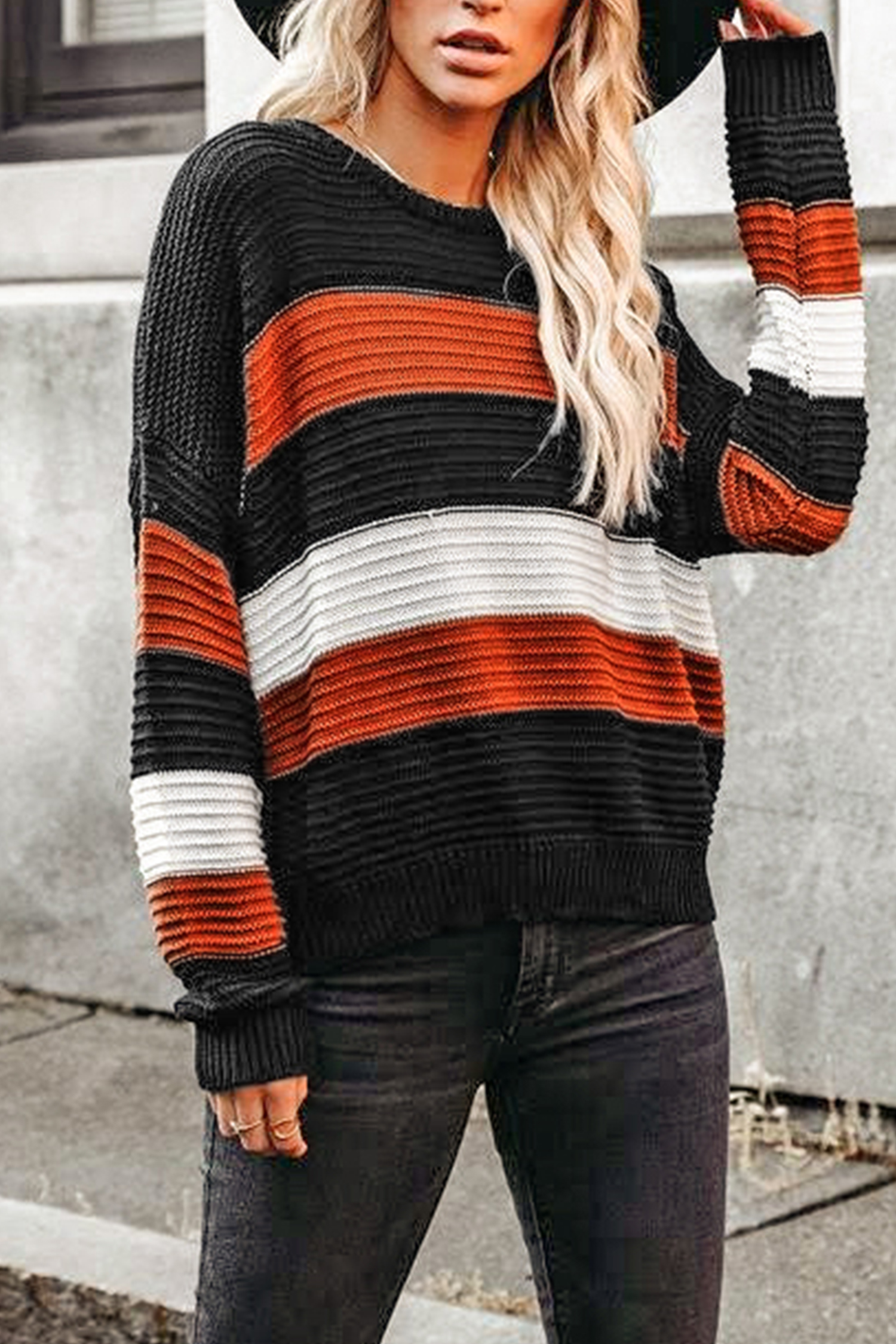 Striped Long Sleeve Round Neck Sweater