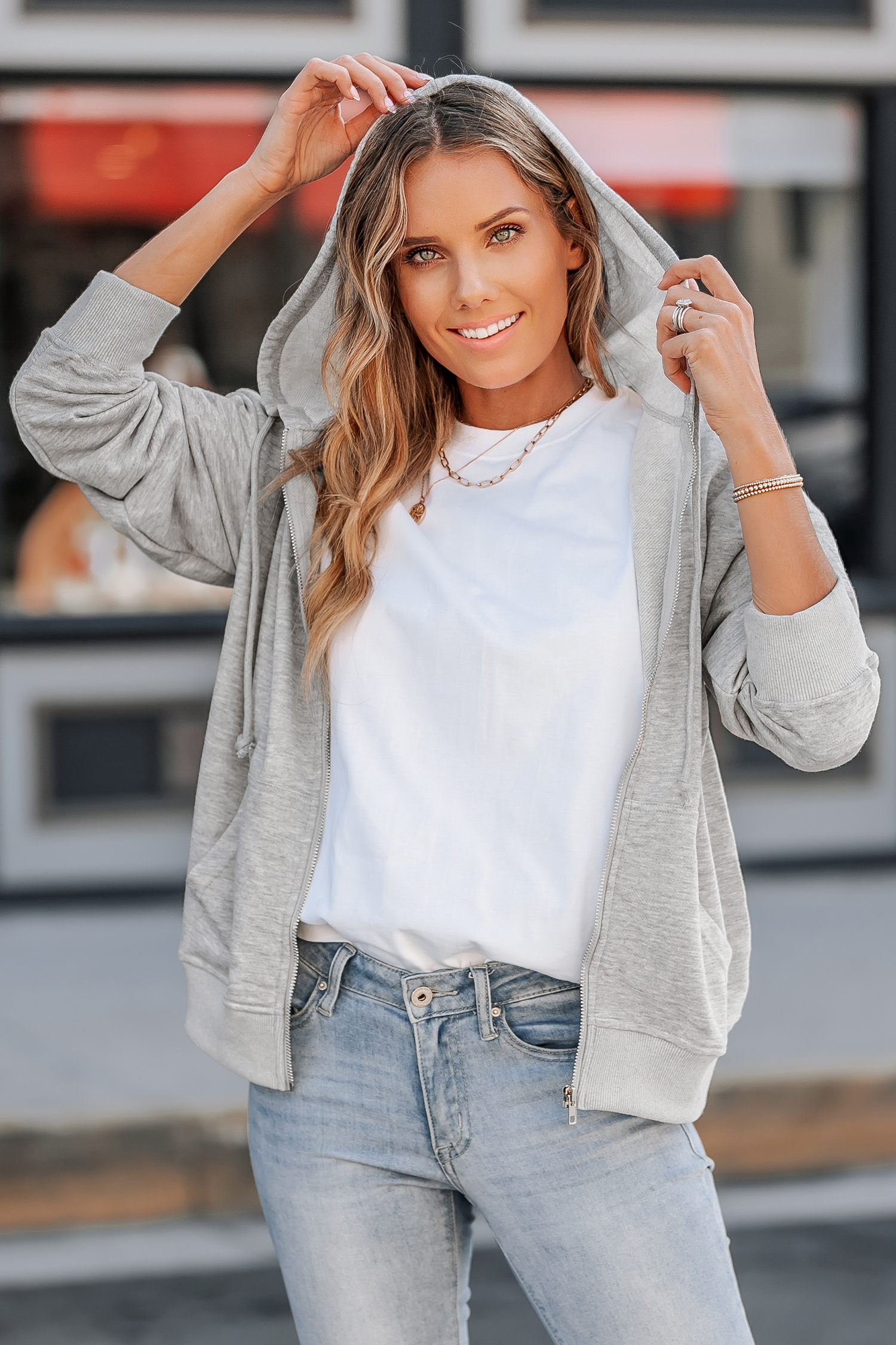 Zip-Up Drawstring Hoodie