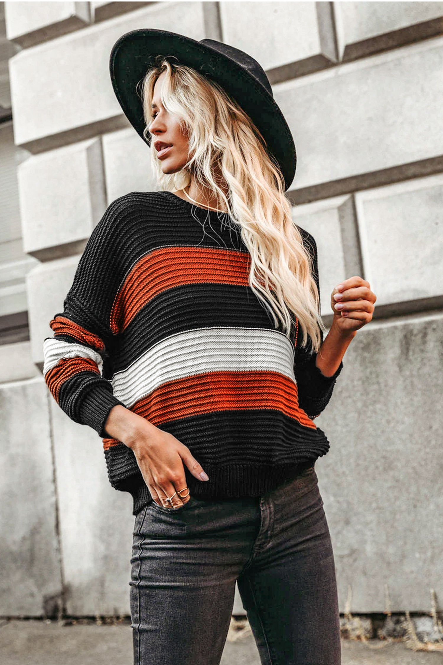 Striped Long Sleeve Round Neck Sweater