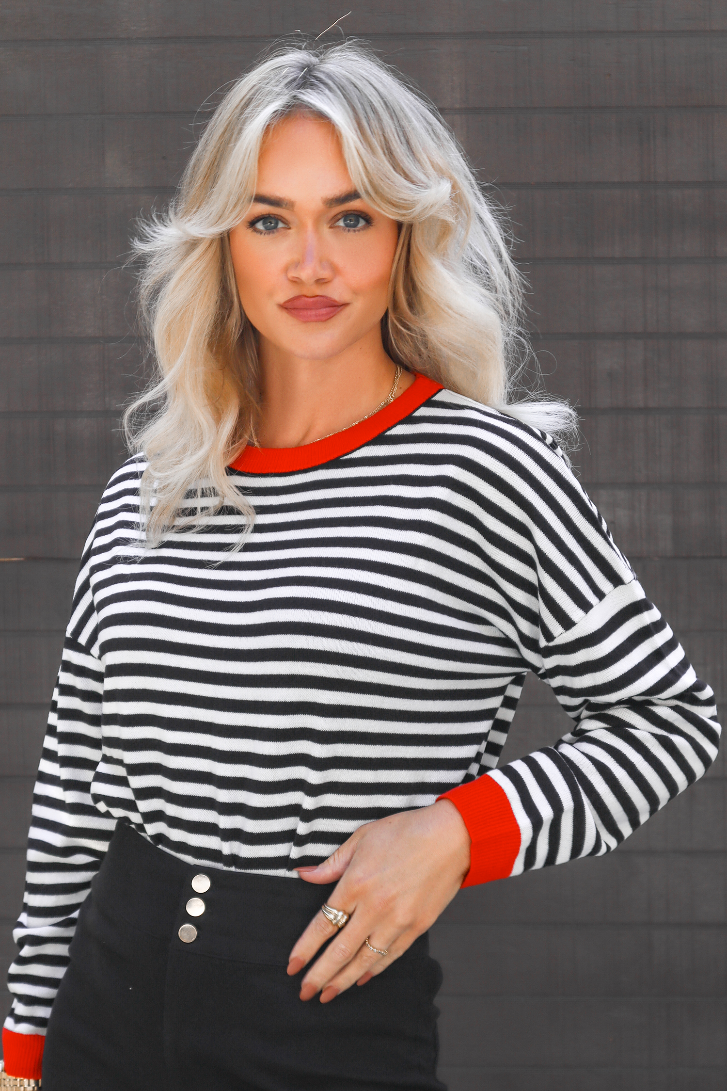 Colorblock Striped Mock Neck Long Sleeve Sweater