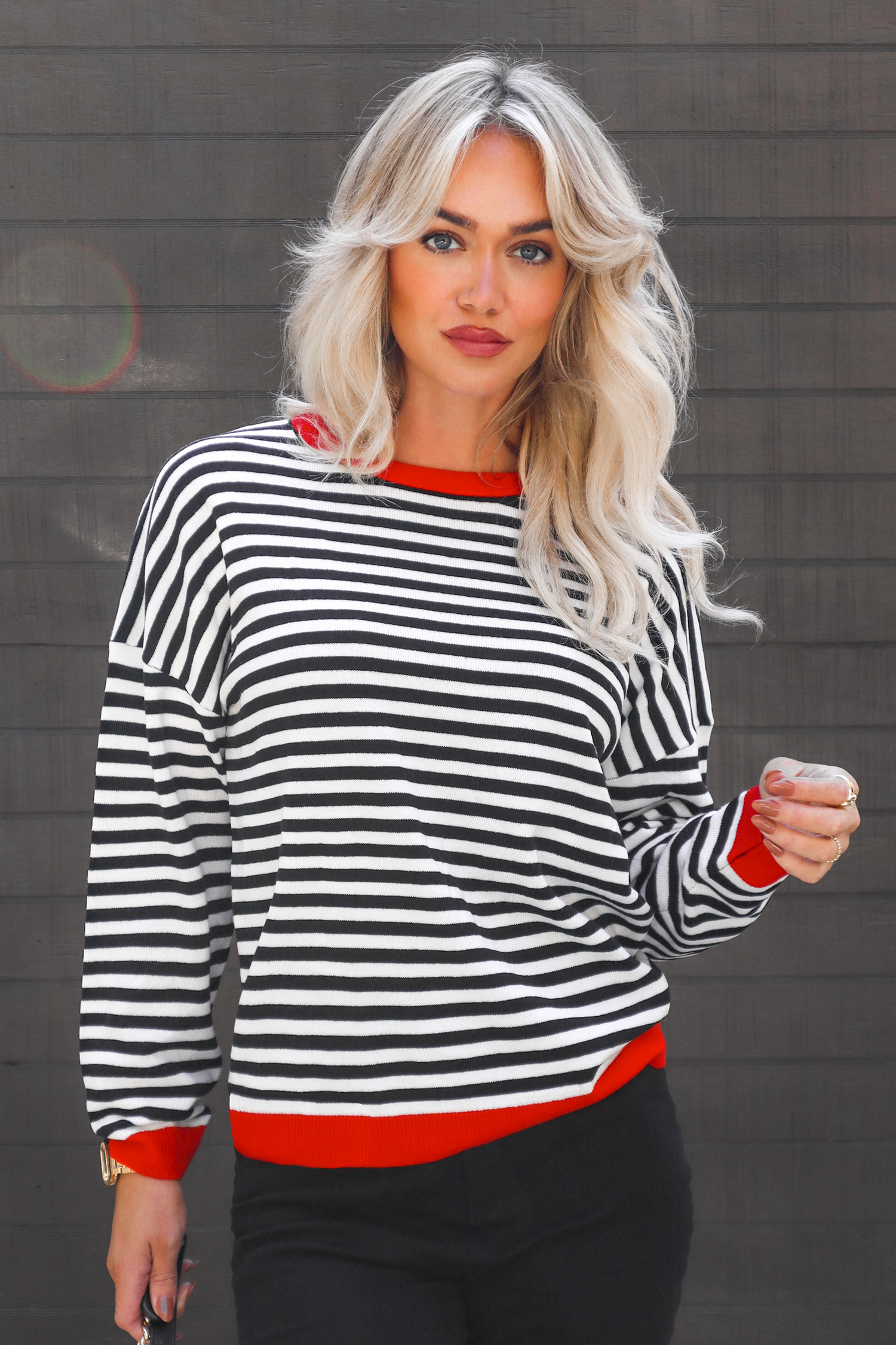 Colorblock Striped Mock Neck Long Sleeve Sweater