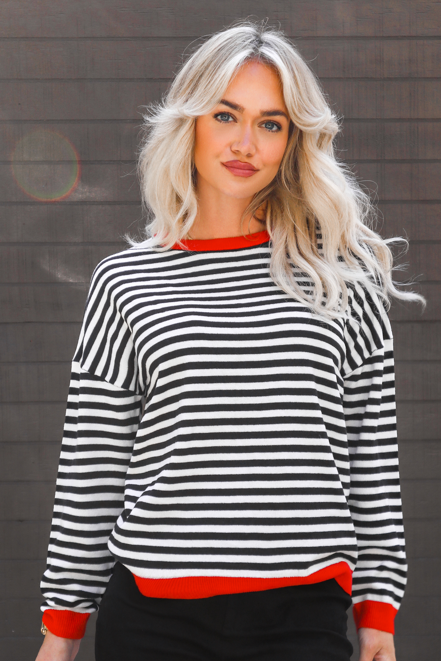 Colorblock Striped Mock Neck Long Sleeve Sweater