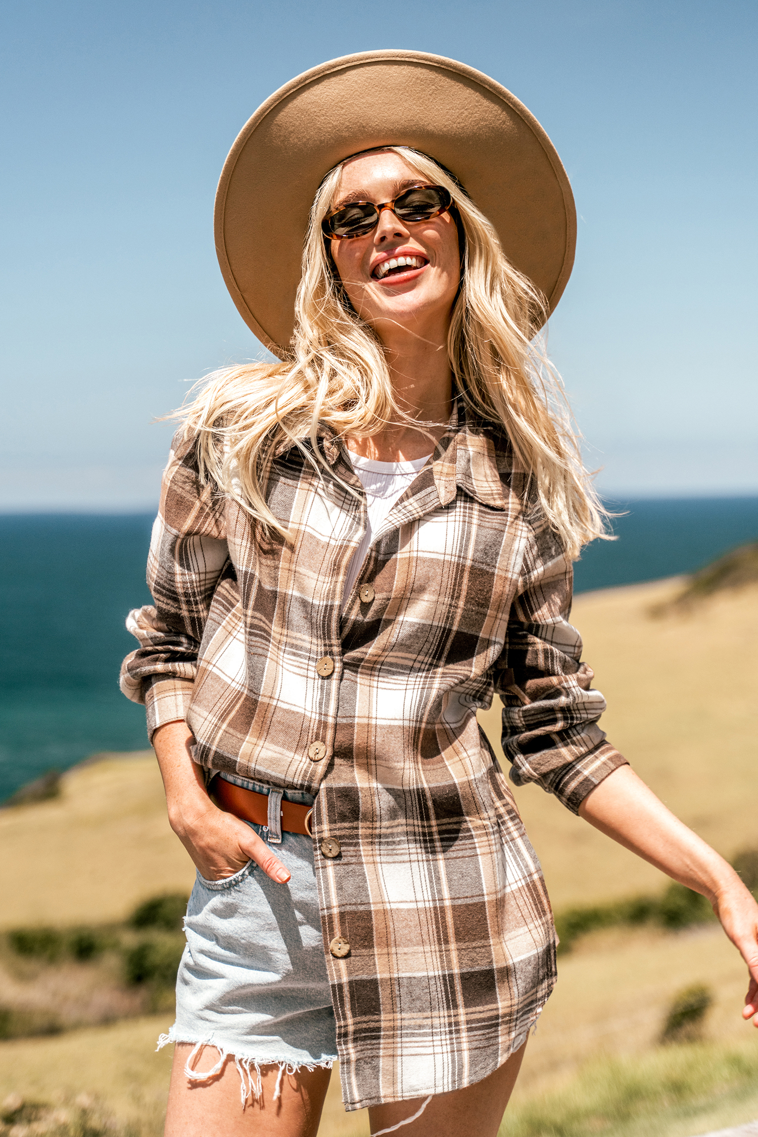 Button-Front Plaid Shacket