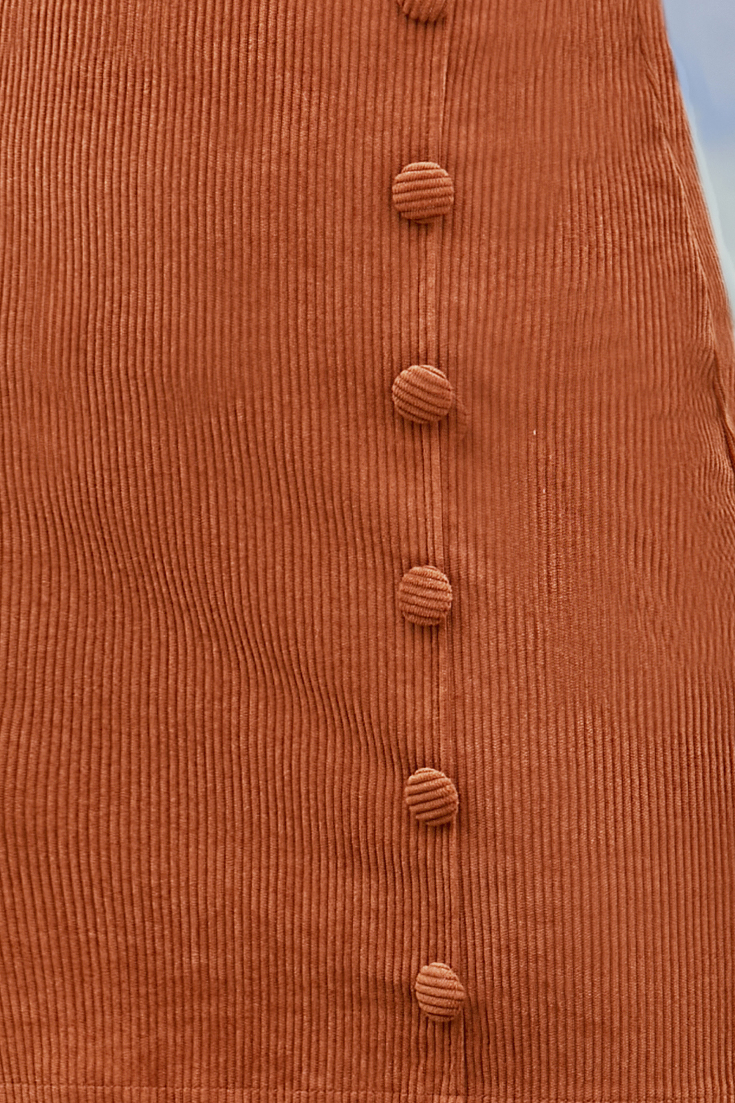 Jupe taille haute en velours côtelé orange brûlé