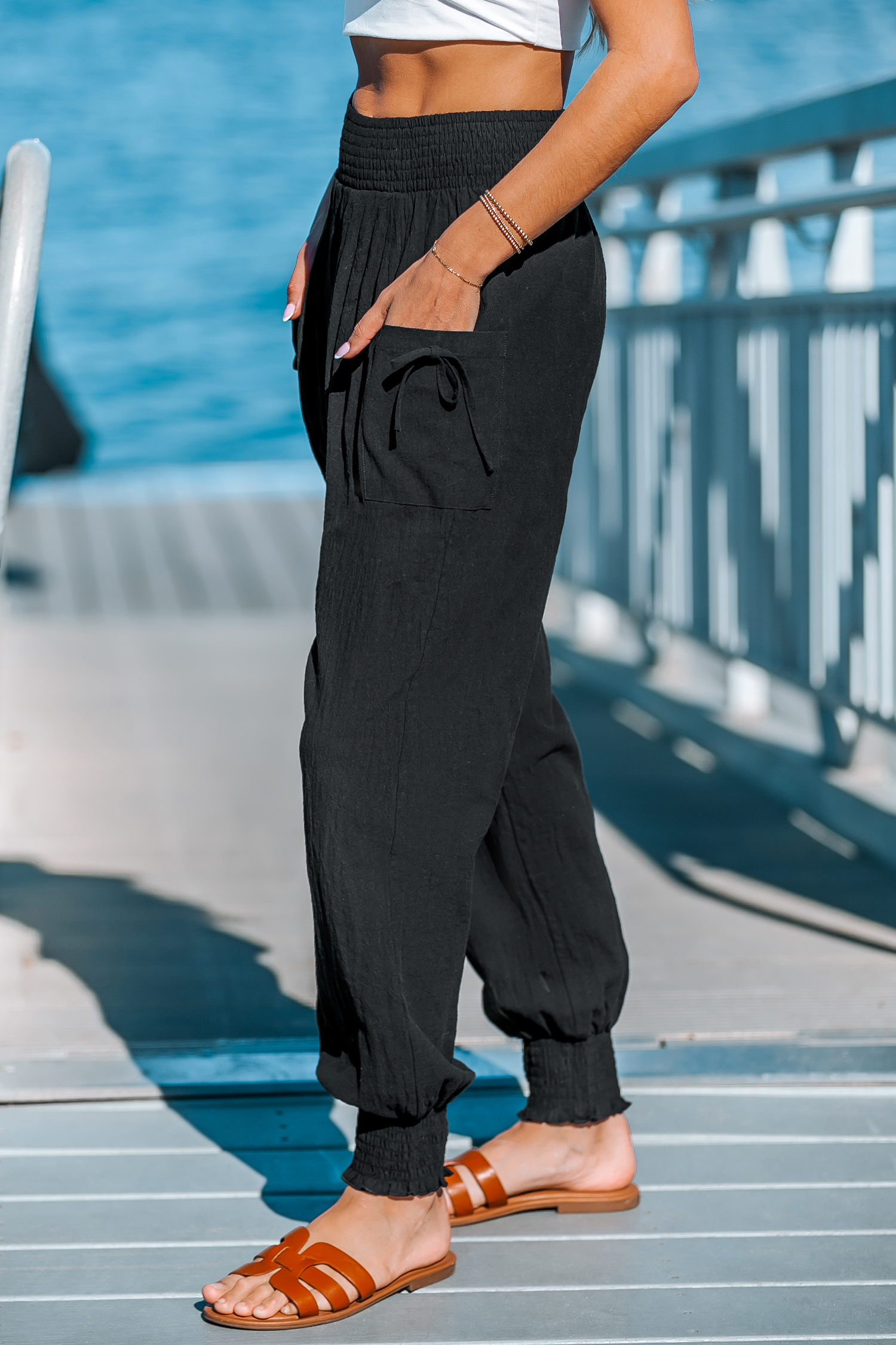 Black Pleated Bow Pants