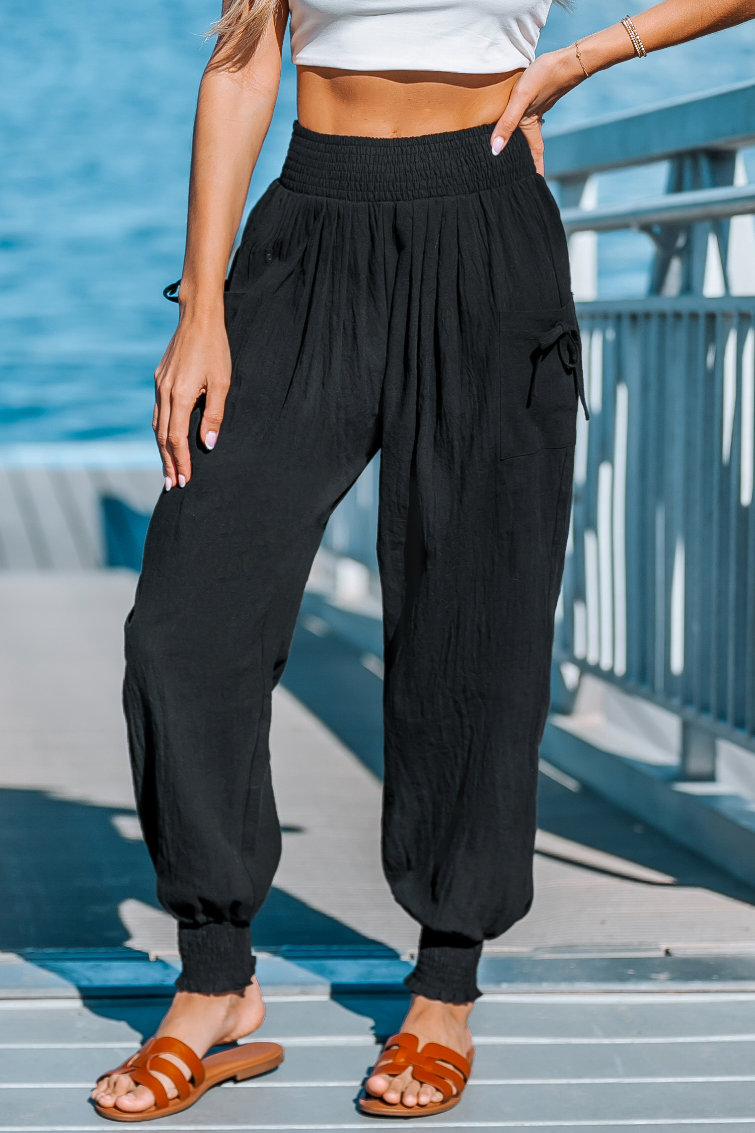 Black Pleated Bow Pants