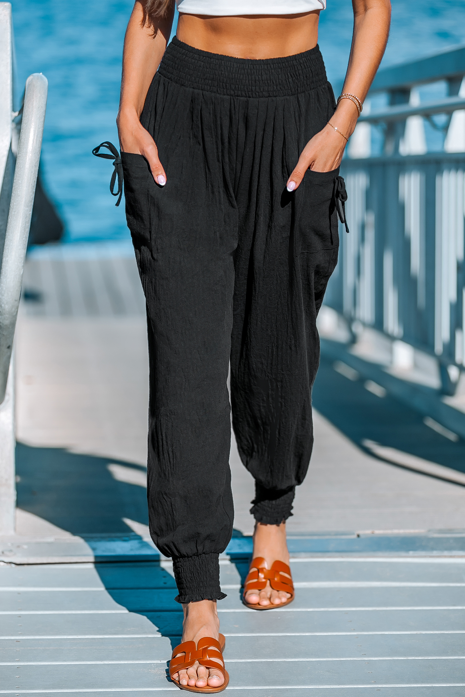 Black Pleated Bow Pants