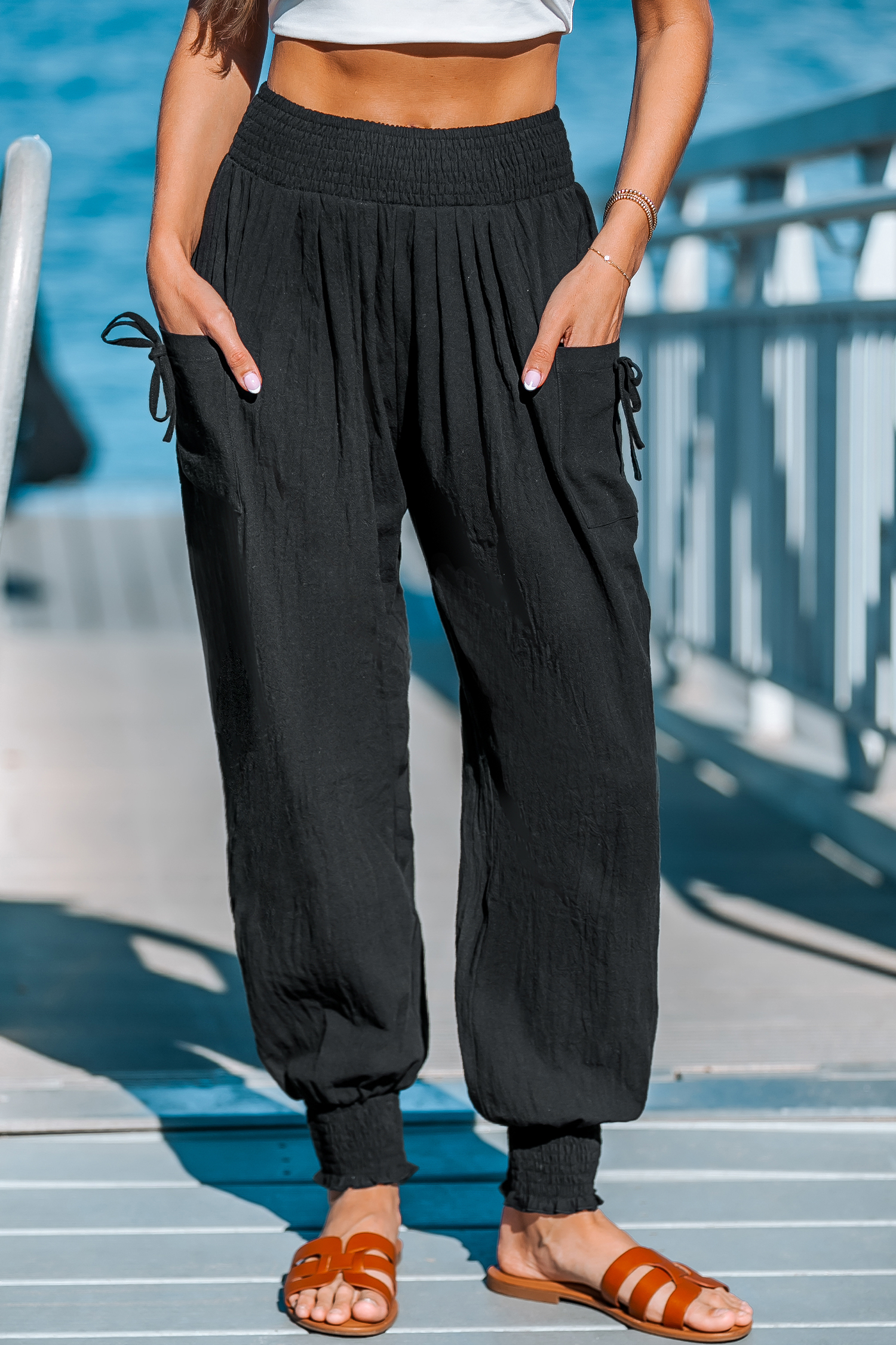 Black Pleated Bow Pants