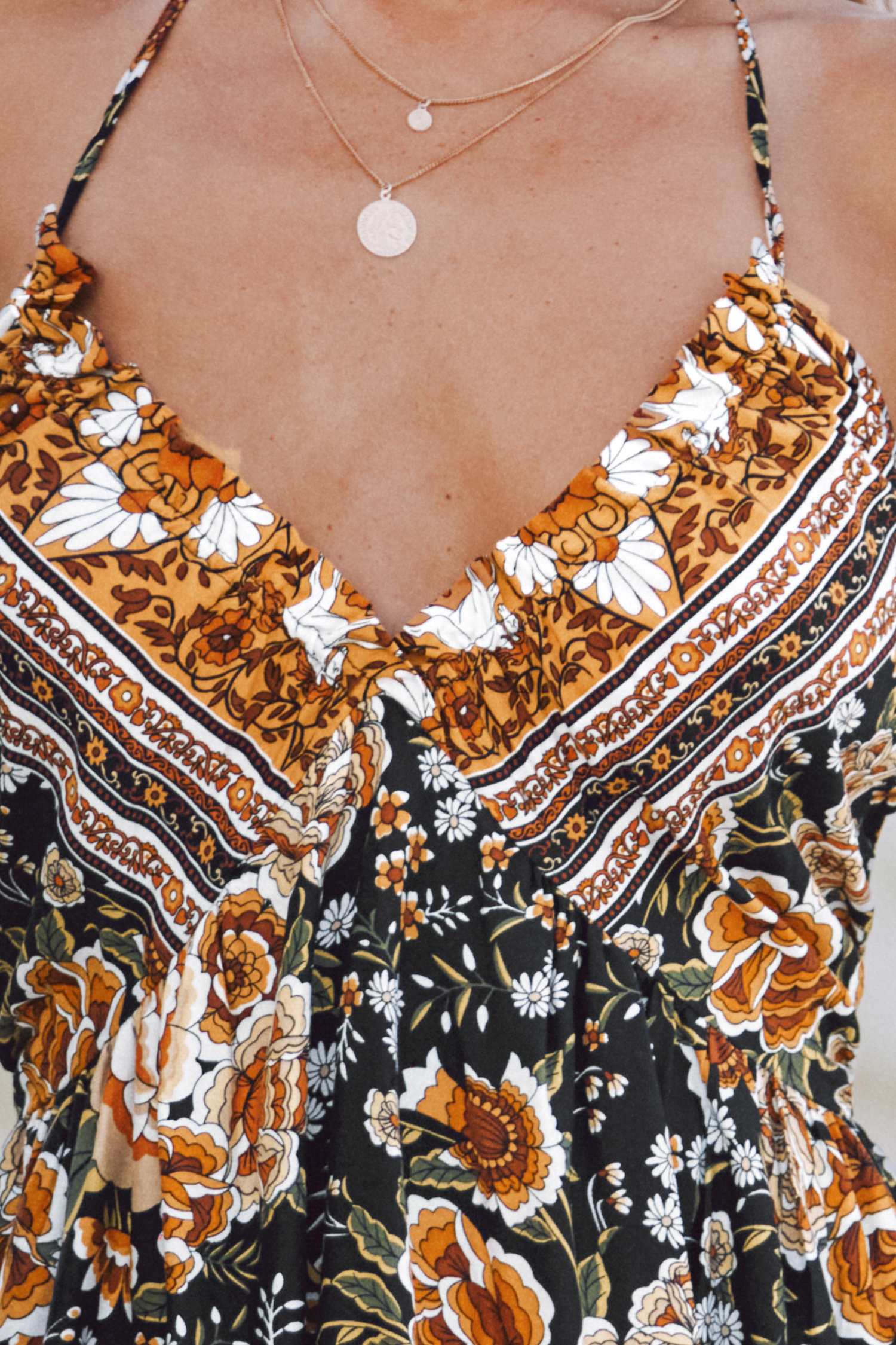 Burnt Orange & Brown Halterneck Sweetheart Mini Dress