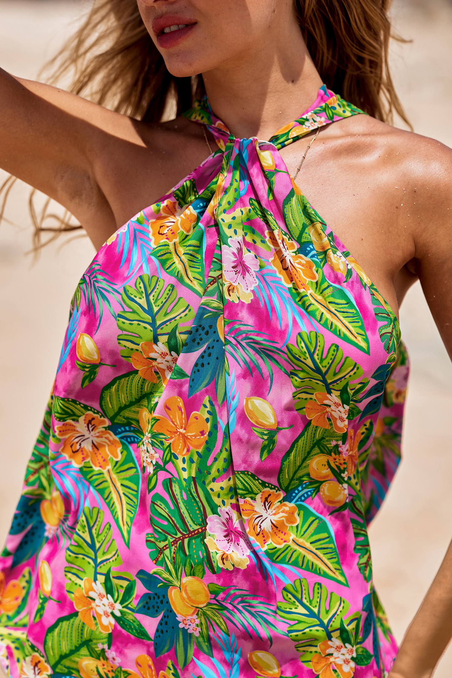 Pink & Green Tropical Twist Tank Top