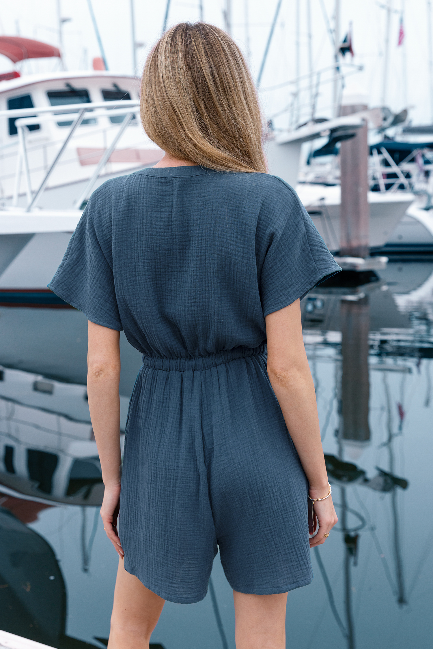 Deep Blue V-Neck Straight Leg Romper