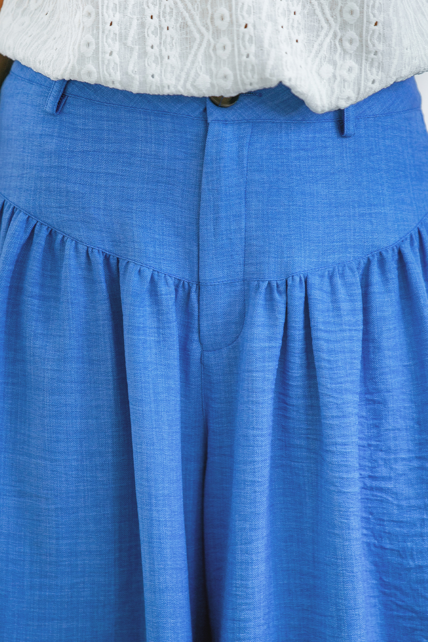 Blue Tie Waist Wide Leg Pants