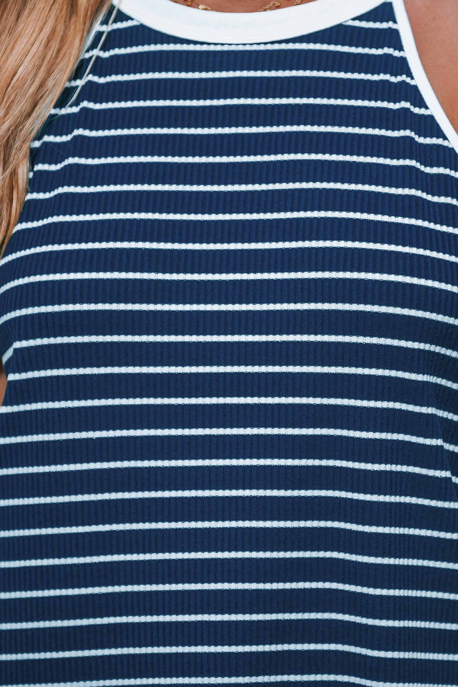 Blue-and-White Stripe Round Neck Tank