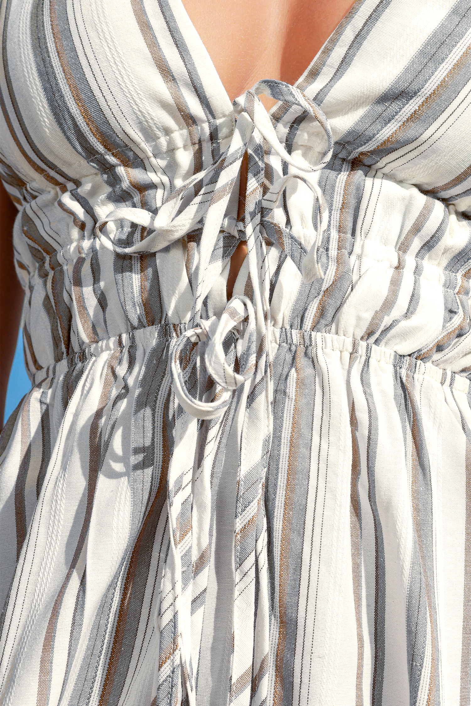 Striped Waist Cutout & Tie Mini Dress