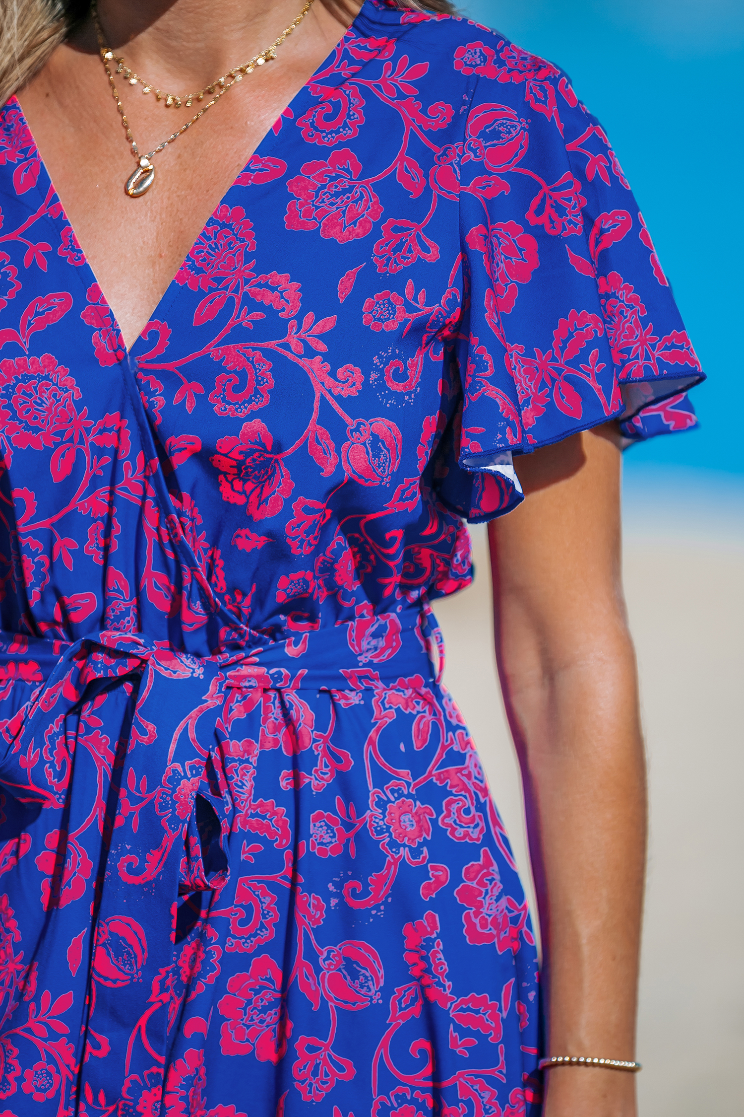 関税送料込【CUPSHE】Floral Print Knotted V-Neck マキシドレス Floral Print Knotted V-Neck Maxi Dress