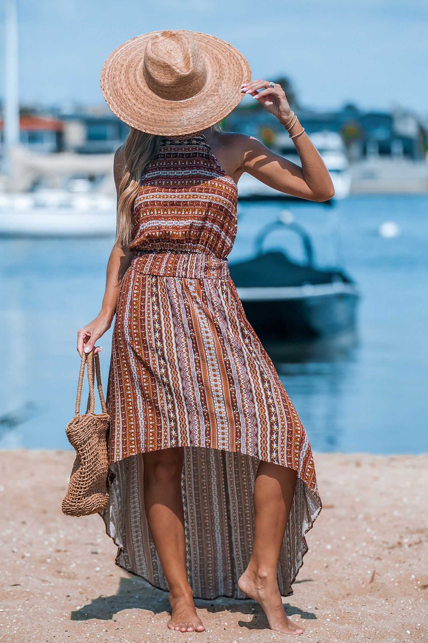 Boho Halter Asymmetrical Ruffle Dress