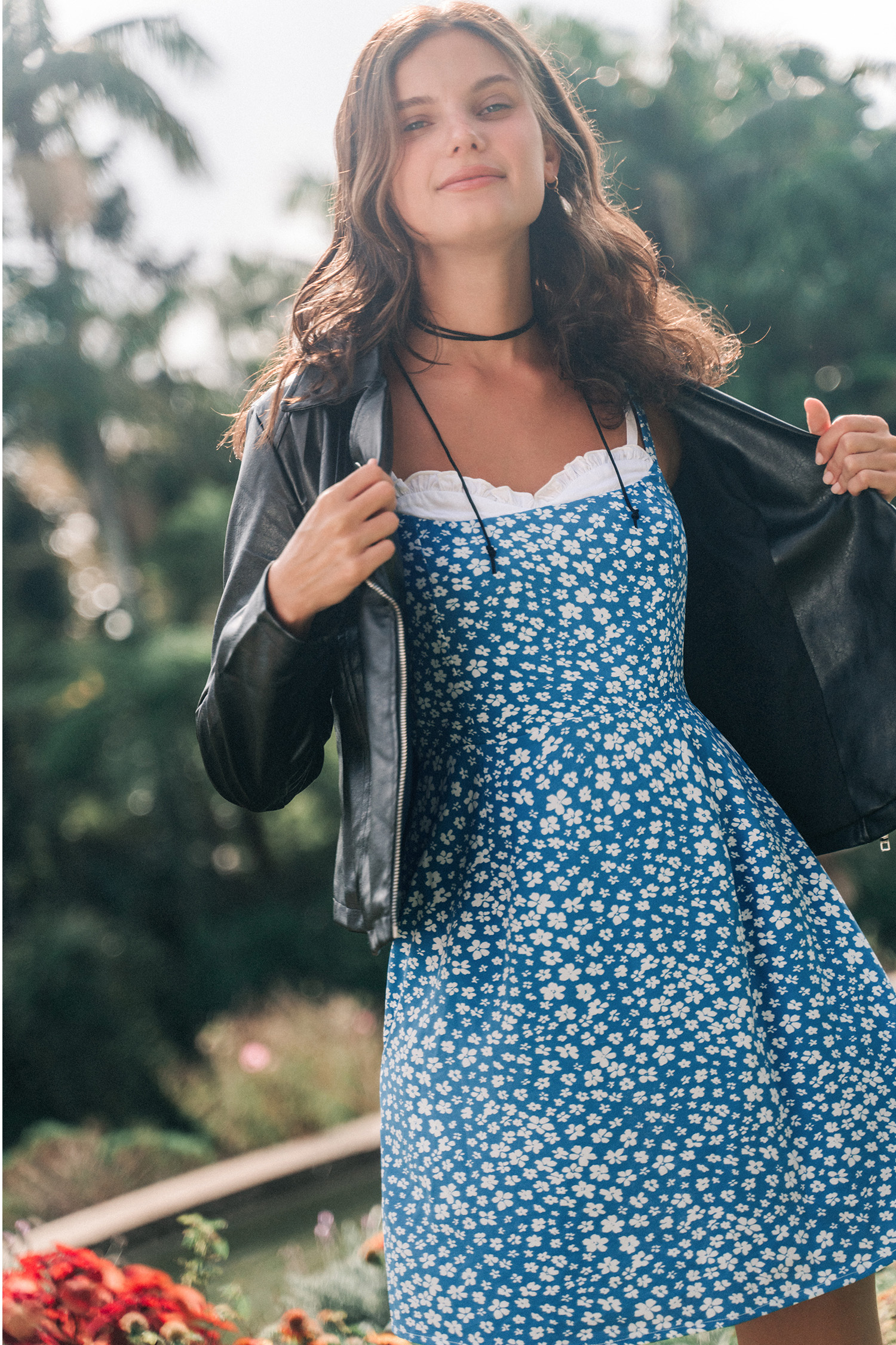 Blue Ditsy Sleeveless Sweetheart Mini Dress