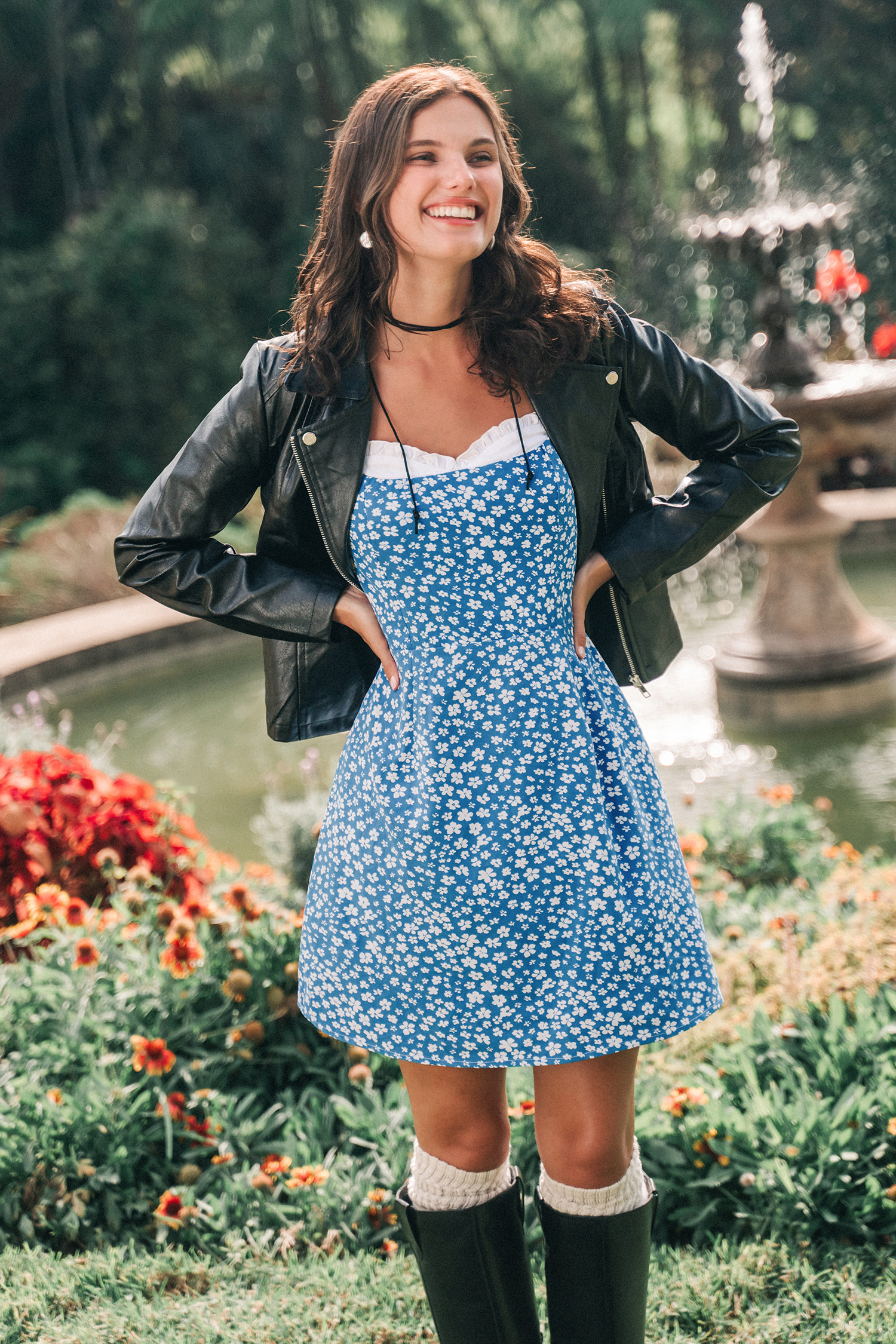 Blue Ditsy Sleeveless Sweetheart Mini Dress