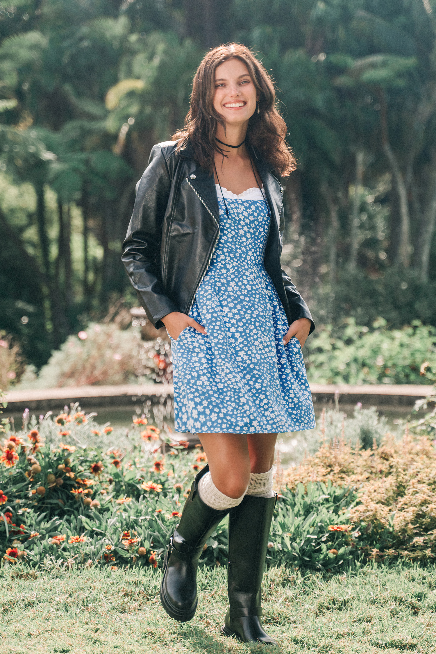 Blue Ditsy Sleeveless Sweetheart Mini Dress