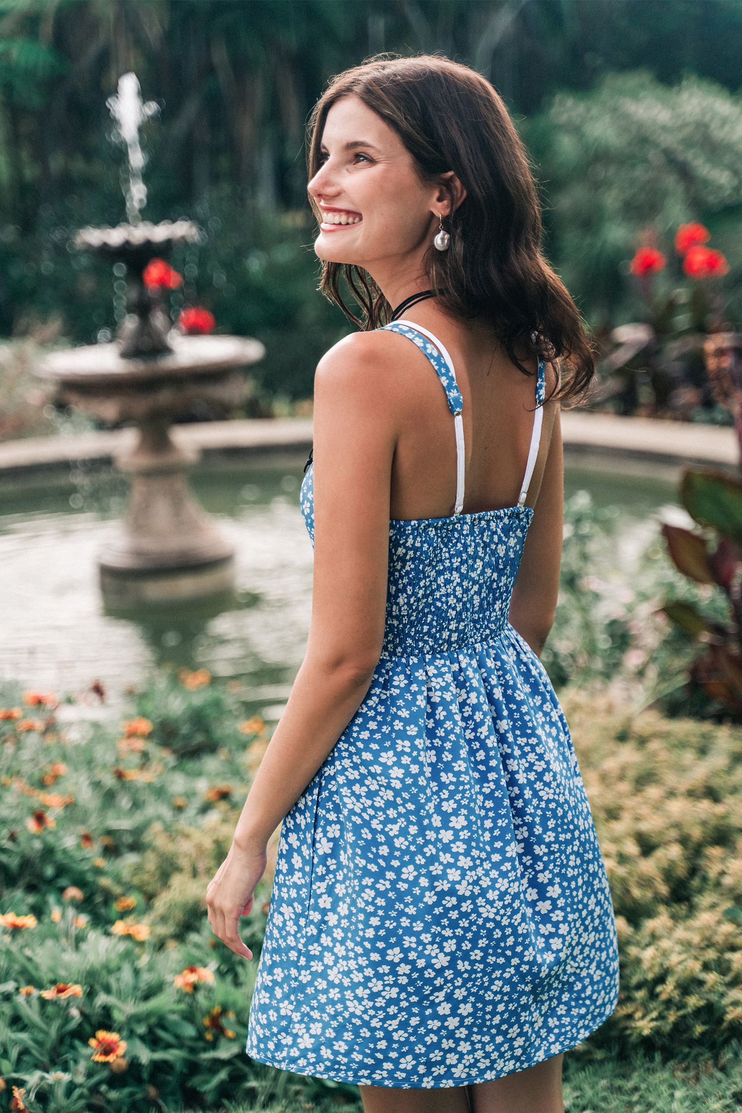 Blue Ditsy Sleeveless Sweetheart Mini Dress