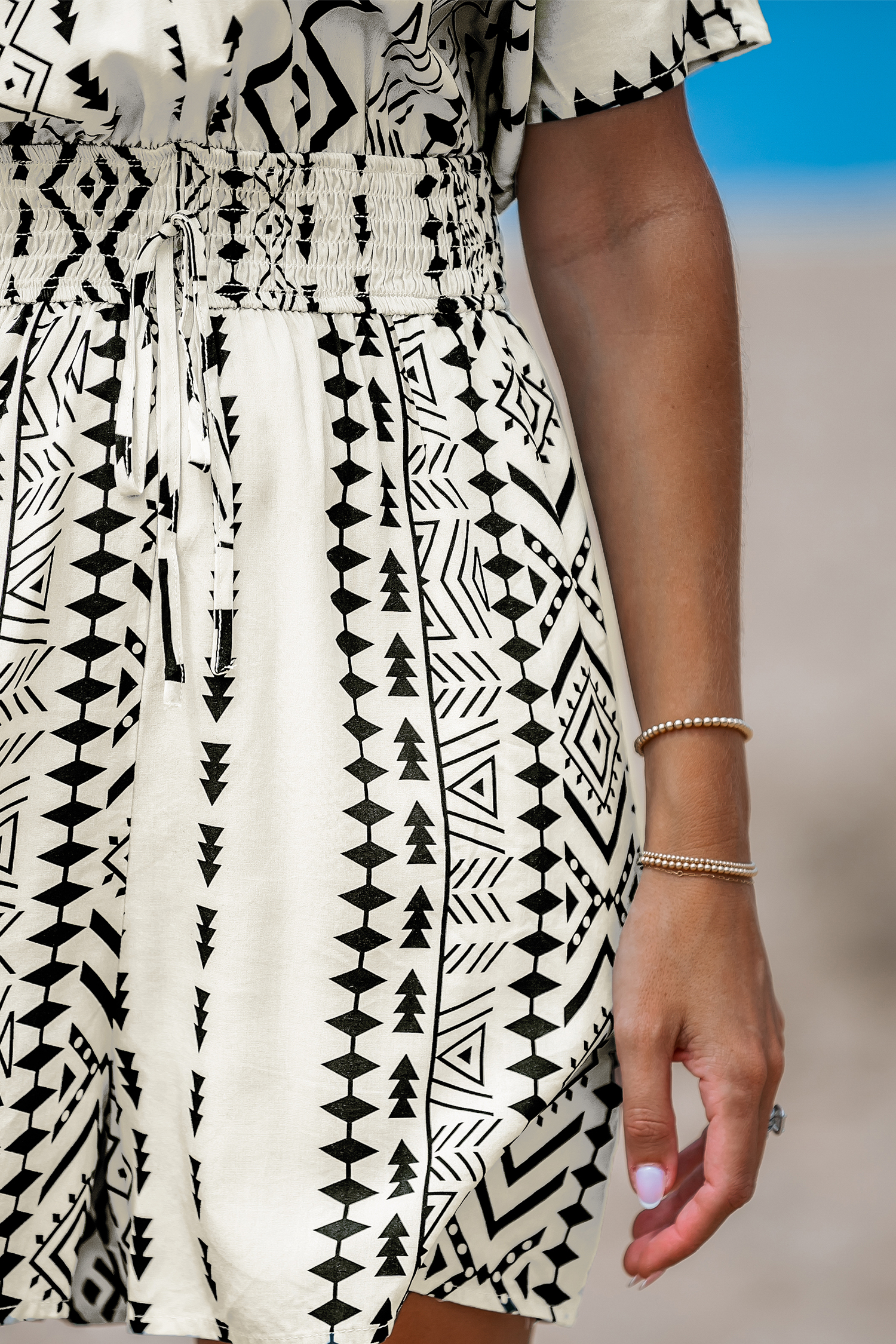 Geo Print Smocked Waist Romper