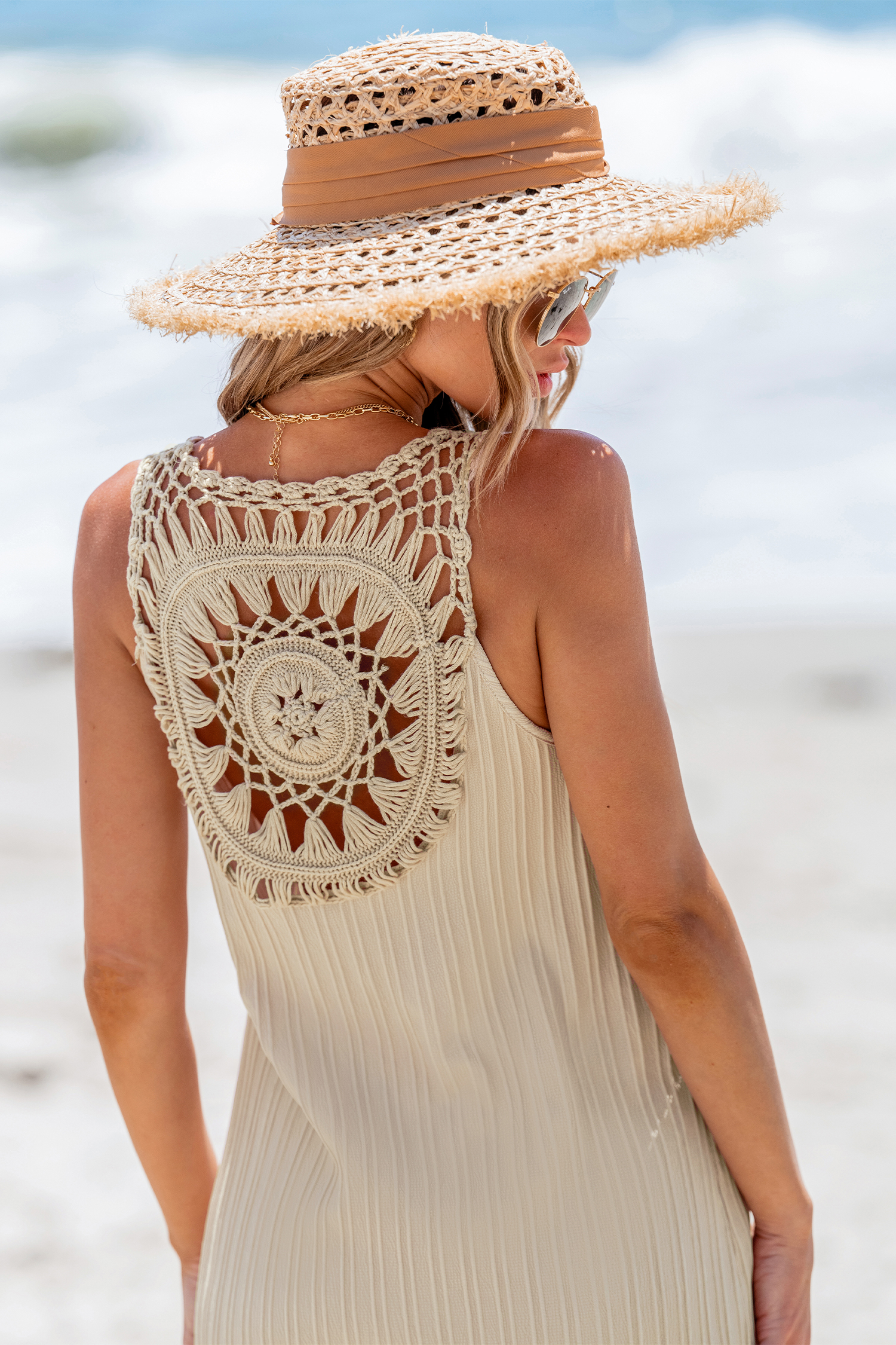 Crochet V-Neck Maxi Cover-Up Dress