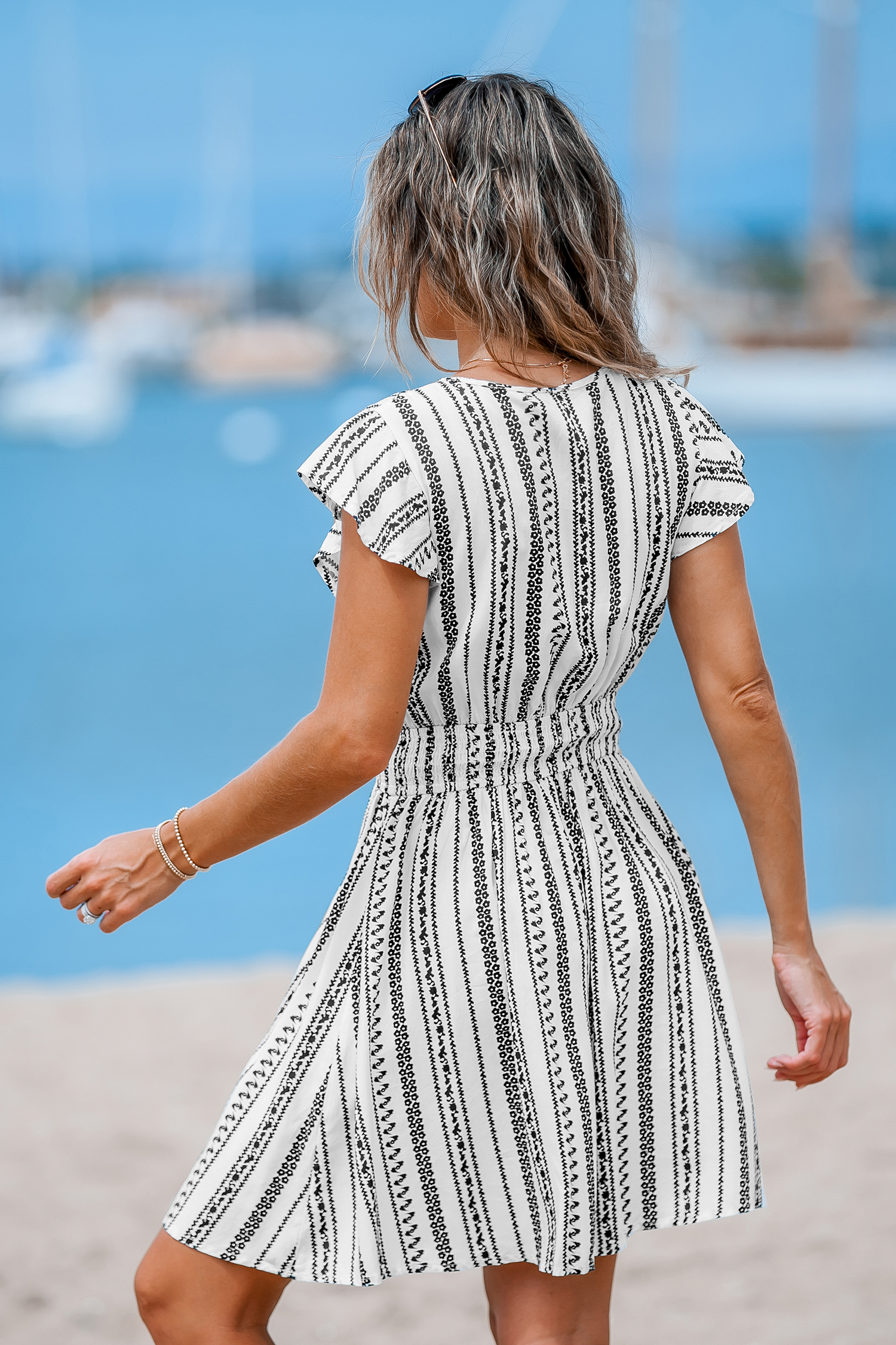 Geo Print Smocked Waist Mini Dress