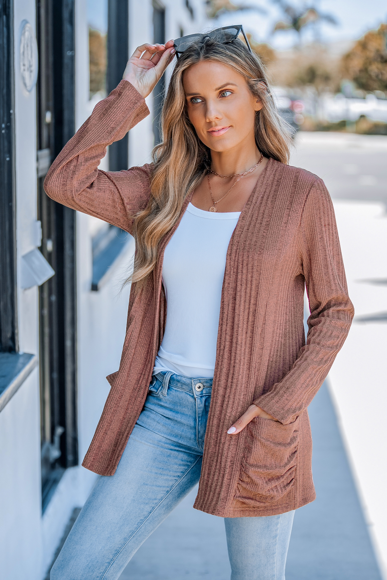 Ribbed Open-Front Cardigan