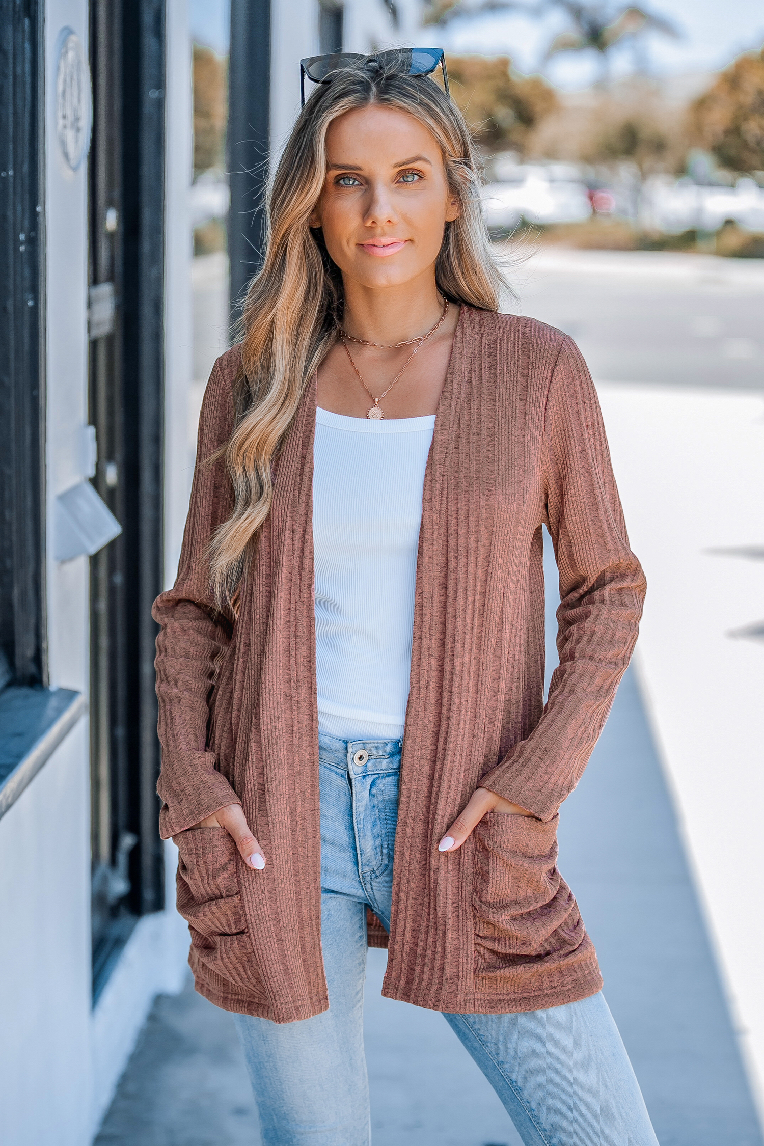 Ribbed Open-Front Cardigan