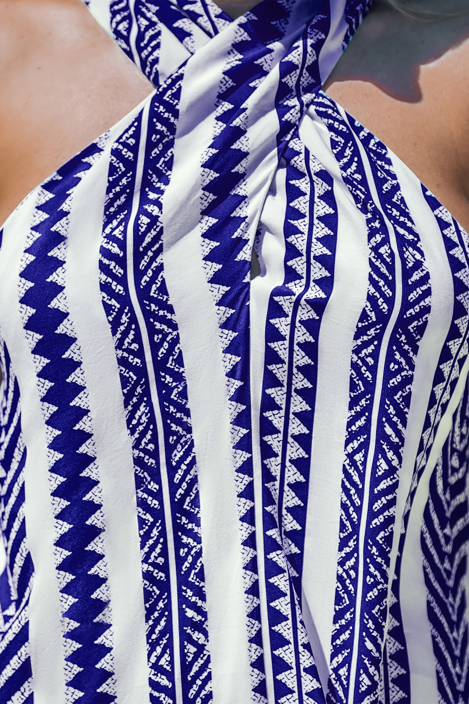 Geo Print Crisscross Halterneck Dress