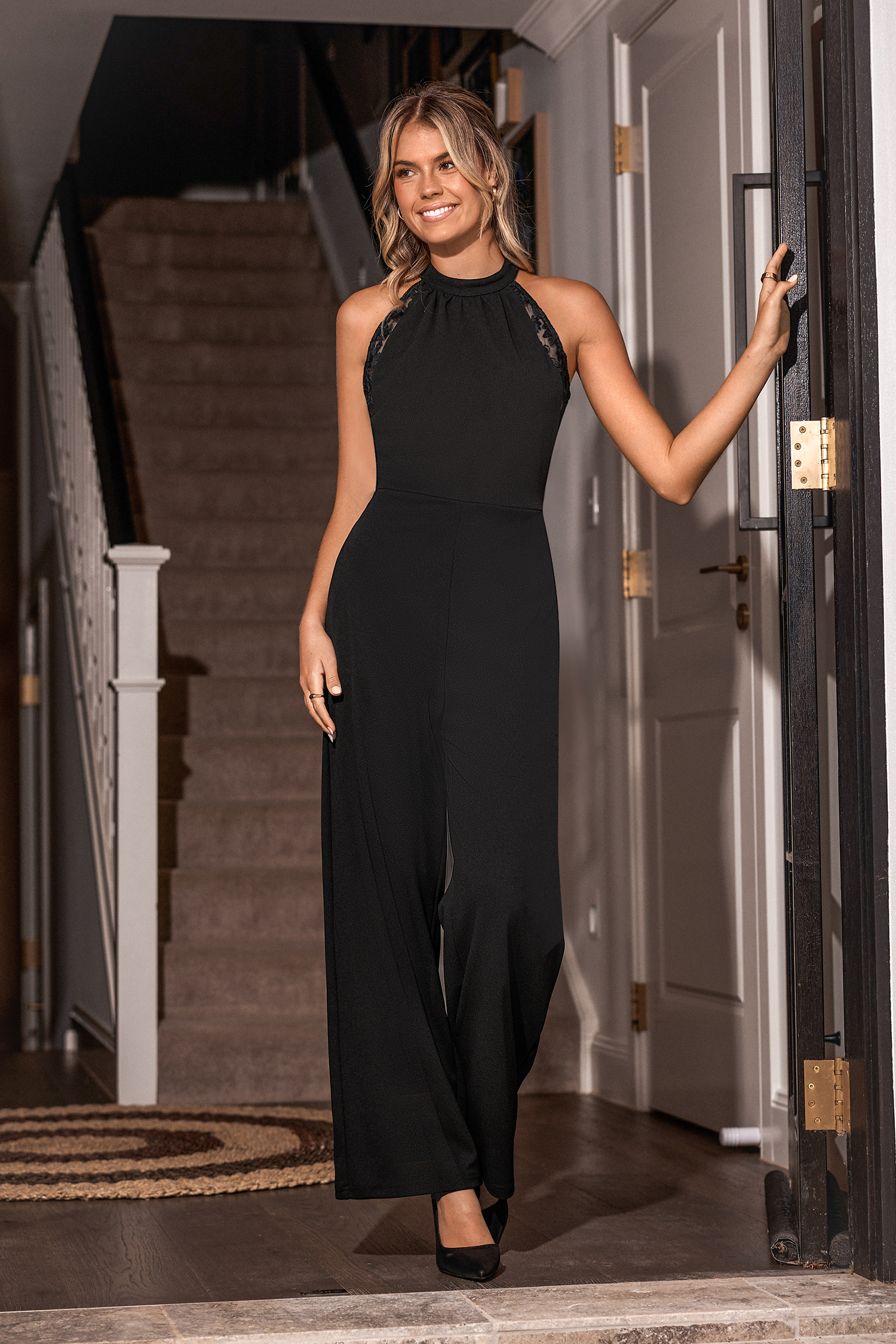 Black Halterneck Straight Leg Jumpsuit