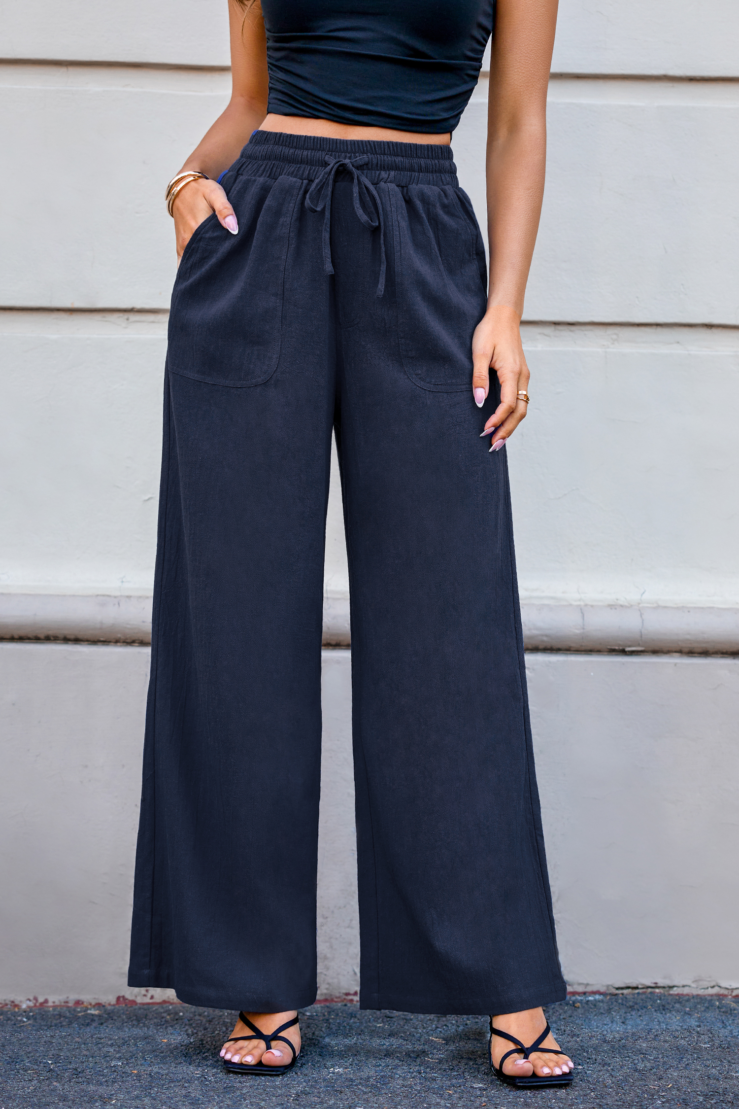 Blue Drawstring Straight Leg Pants