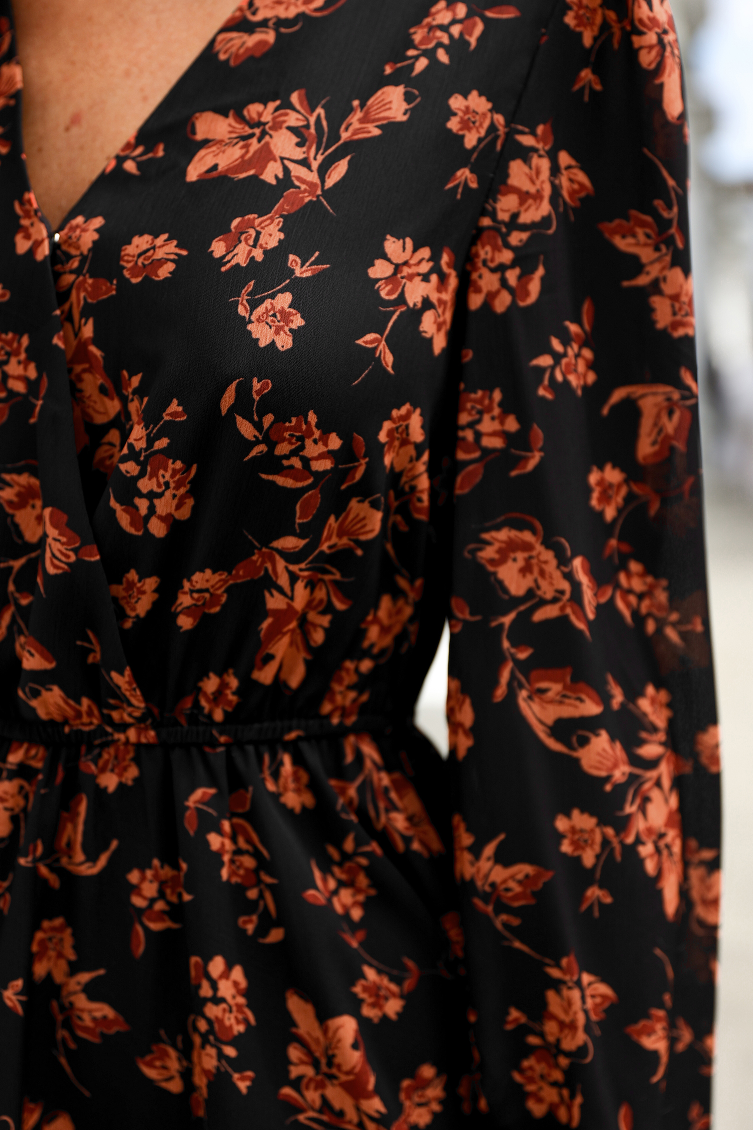 Floral Surplice Long Sleeve Mini Dress