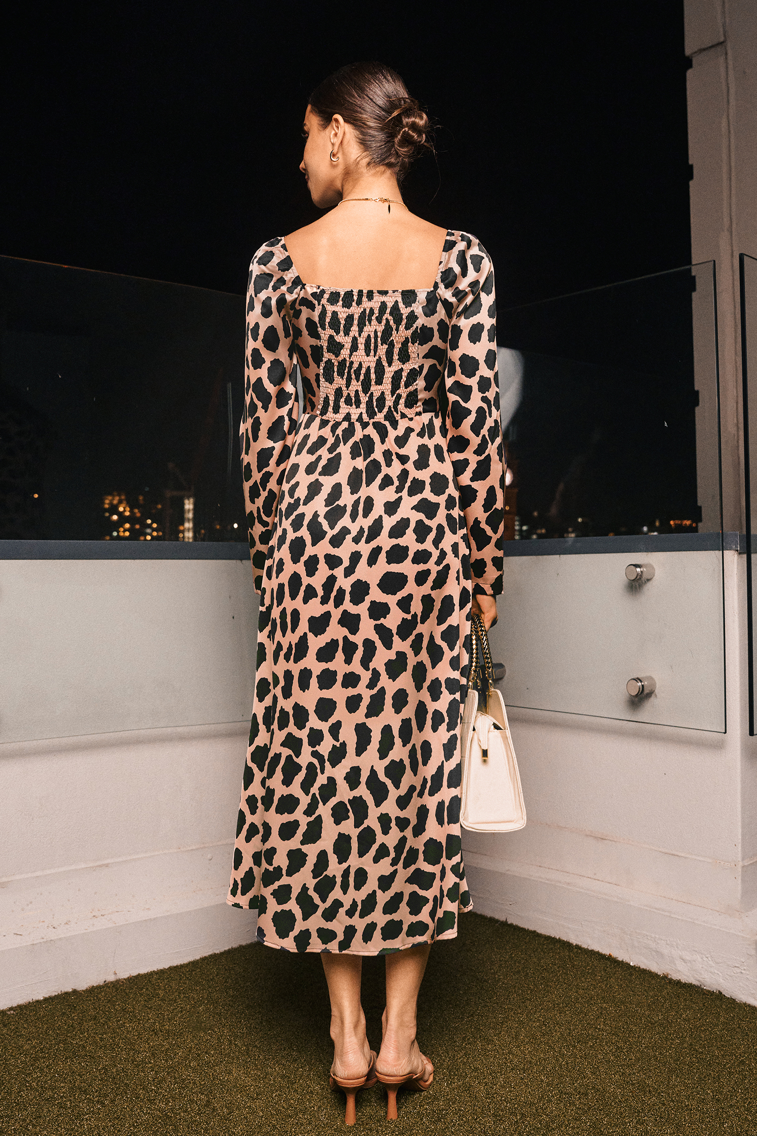 パーティードレス Ruched Leopard Print Silk Cady Midi Dress Ruched Leopard Print Silk Cady Midi Dress - Walmart.com