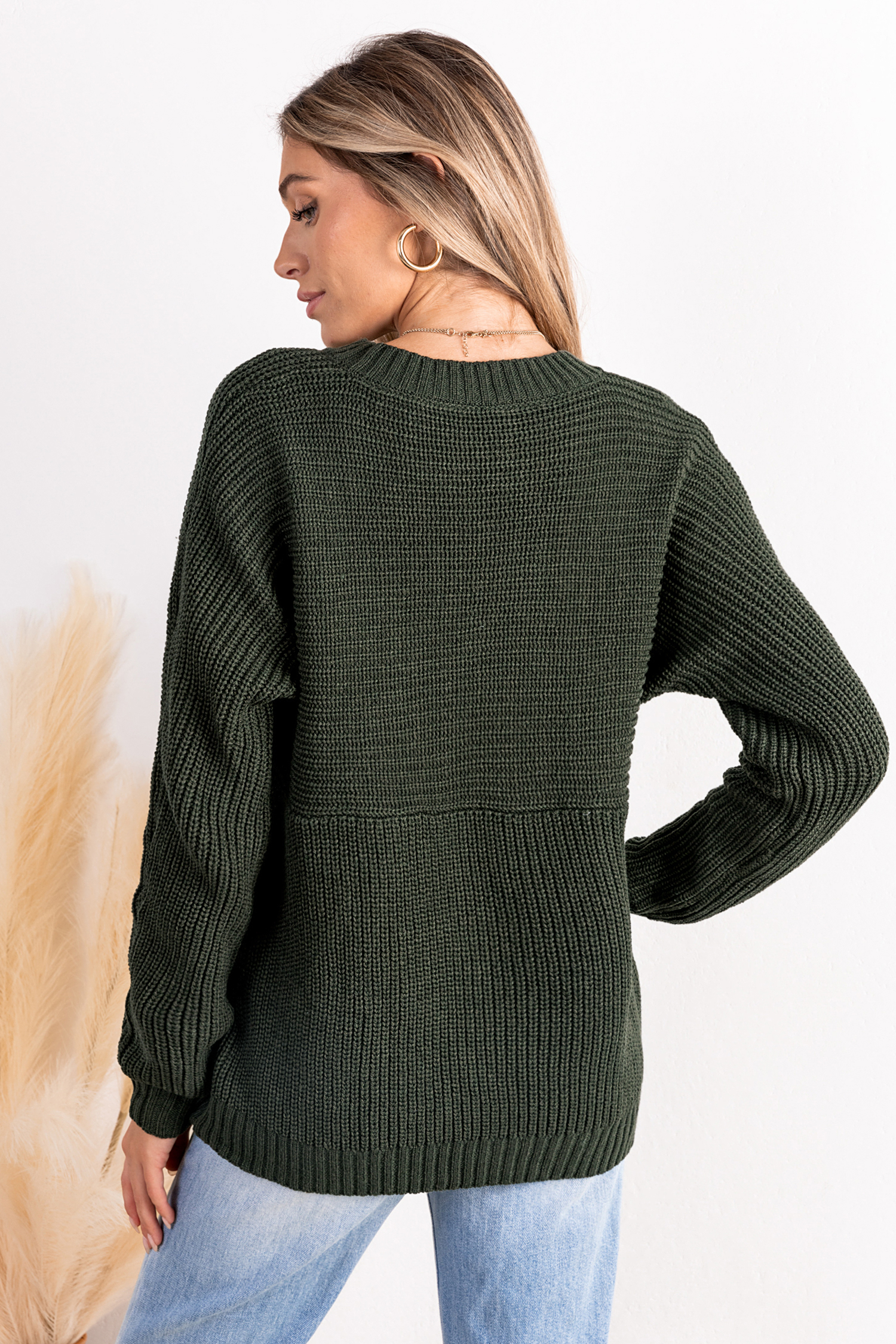 Cupshe Green Round Neck Long Sleeve Knit Sweater In Green