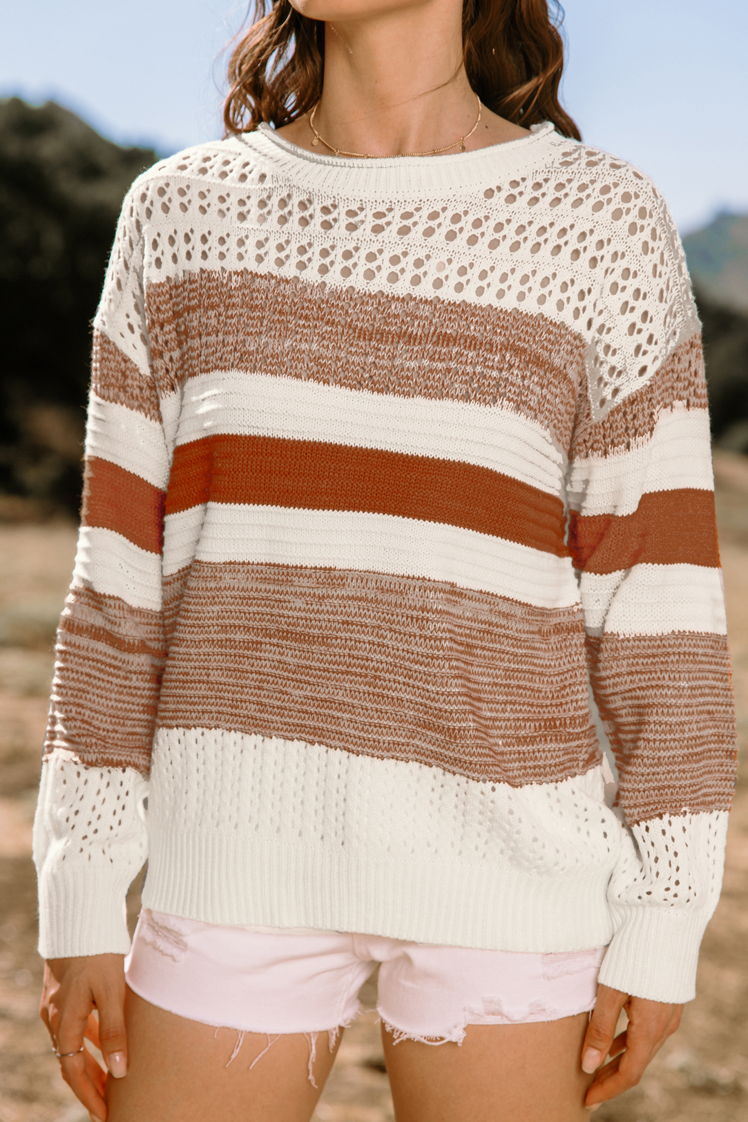 Colorblock Round Neck Long Sleeve Sweater