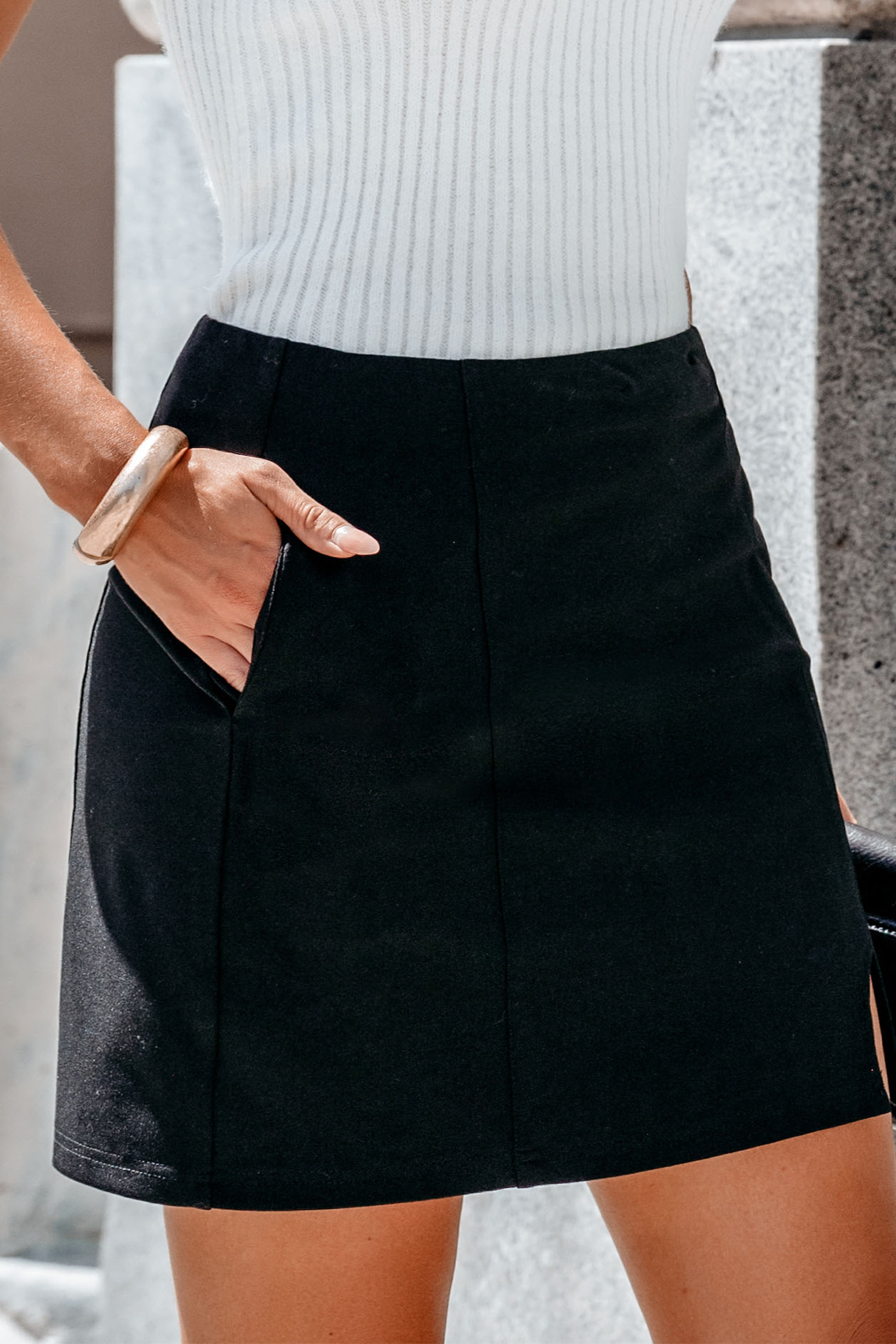 Black Notched Hem Mini Skirt