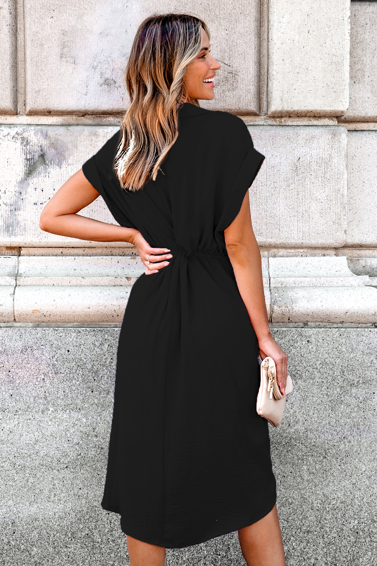 Collared Front Twist Tulip Hem Midi Dress