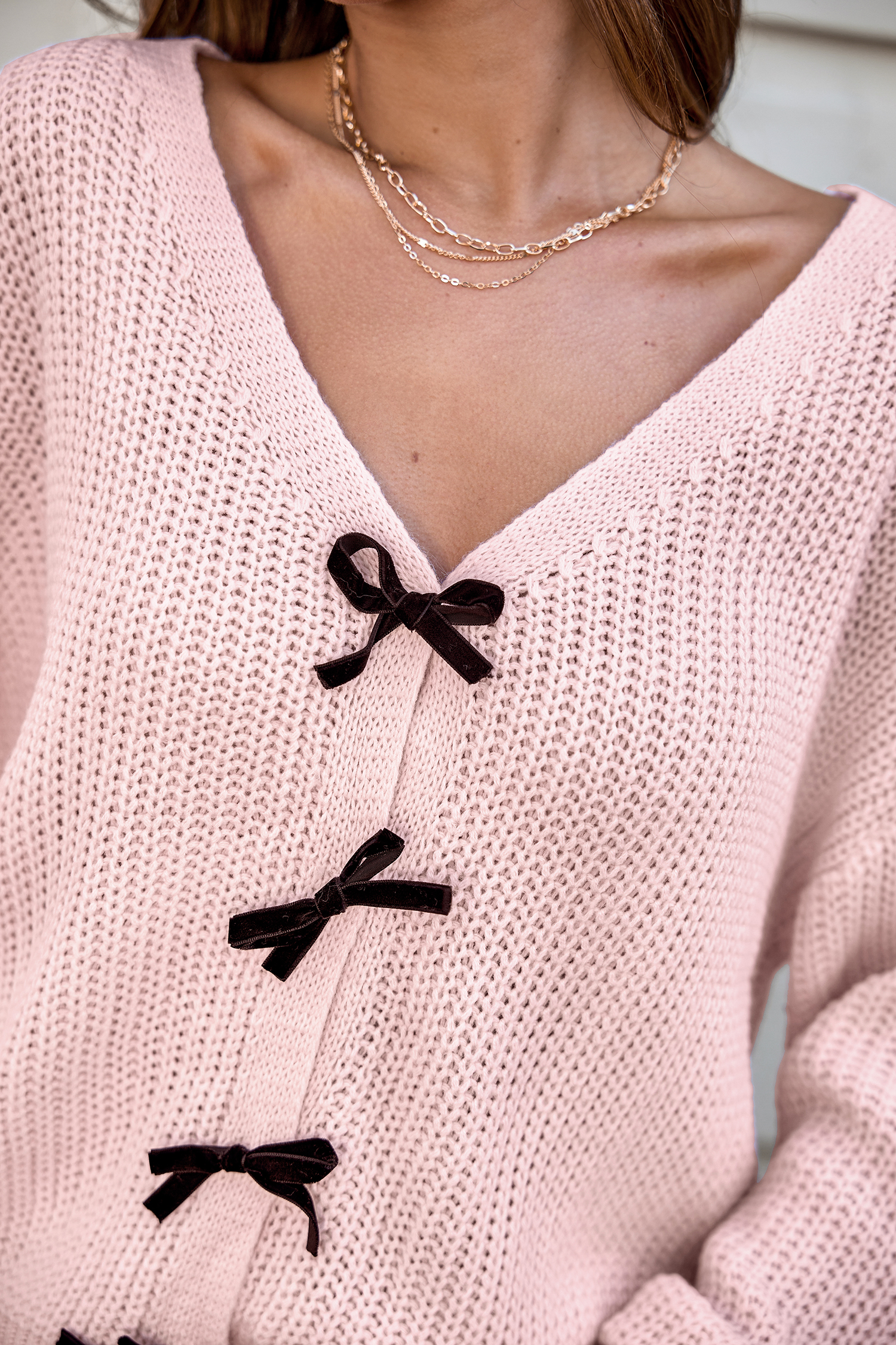 Cupshe Pink Knit Long Sleeve Bow Sweater In Pink