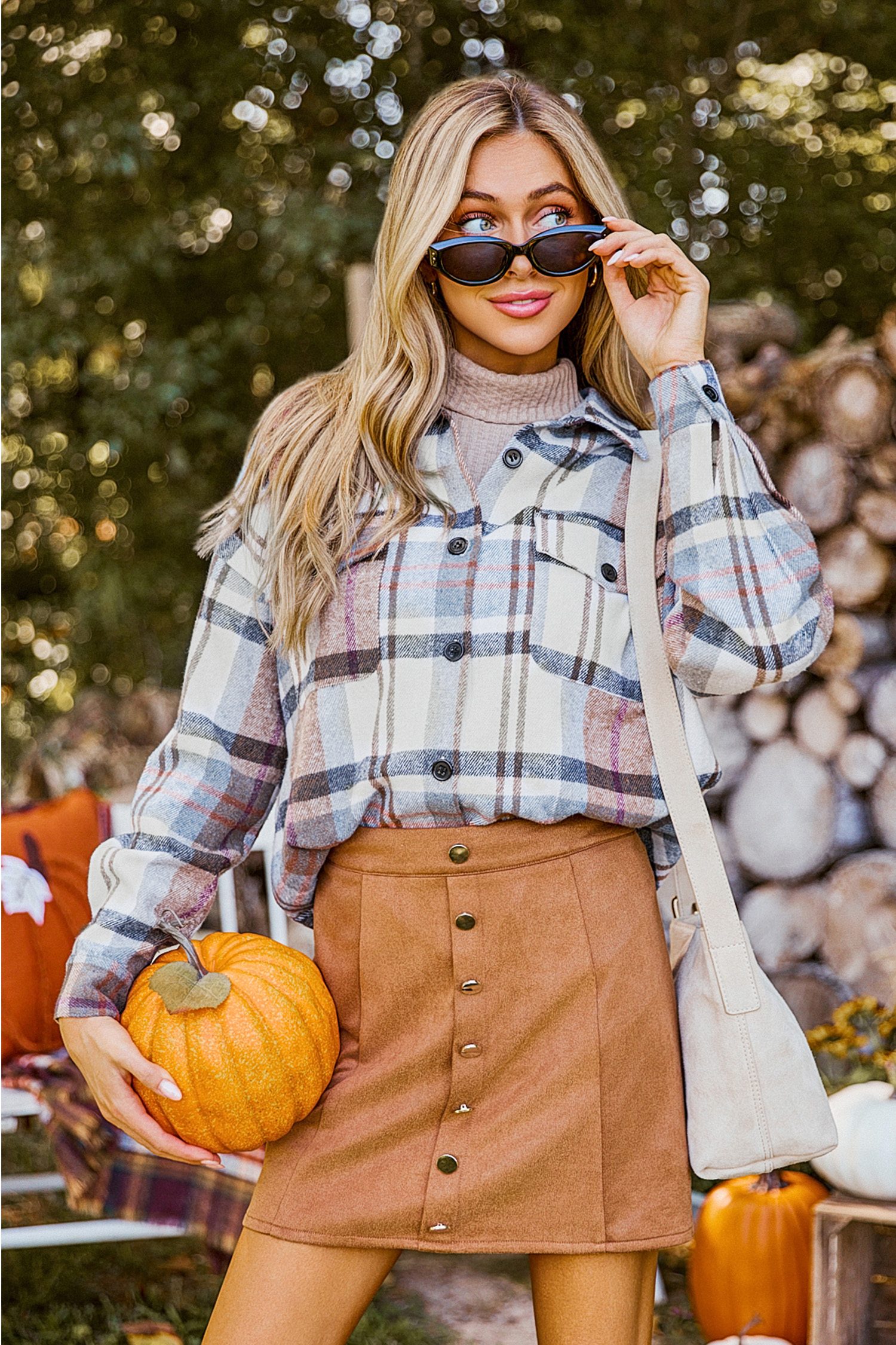 Double Take Drawstring Plaid Long Sleeve Hooded Shacket