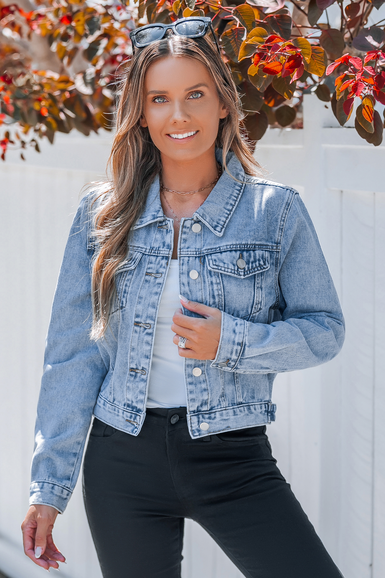 Denim Front Button Cropped Jacket