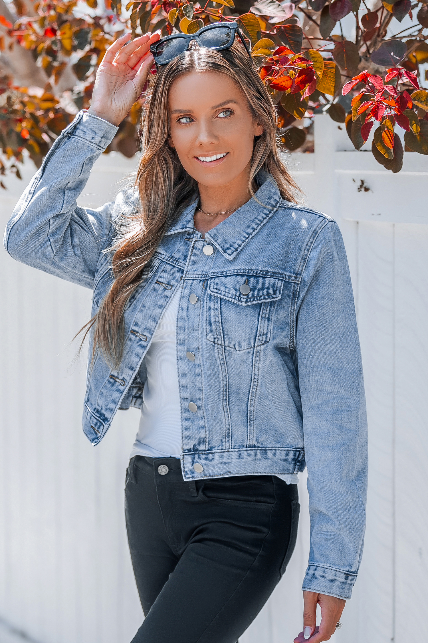 Denim Front Button Cropped Jacket