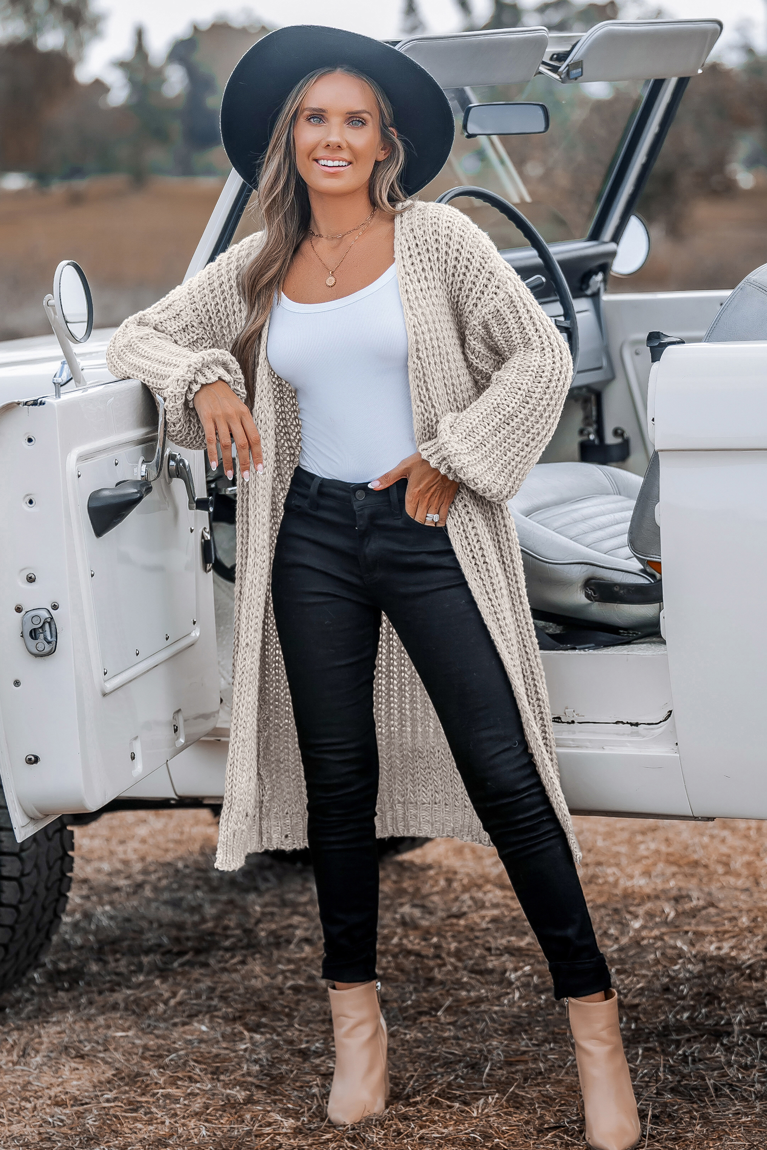 Cupshe Camel Open Front Long Sleeve Duster Sweater In Neutral