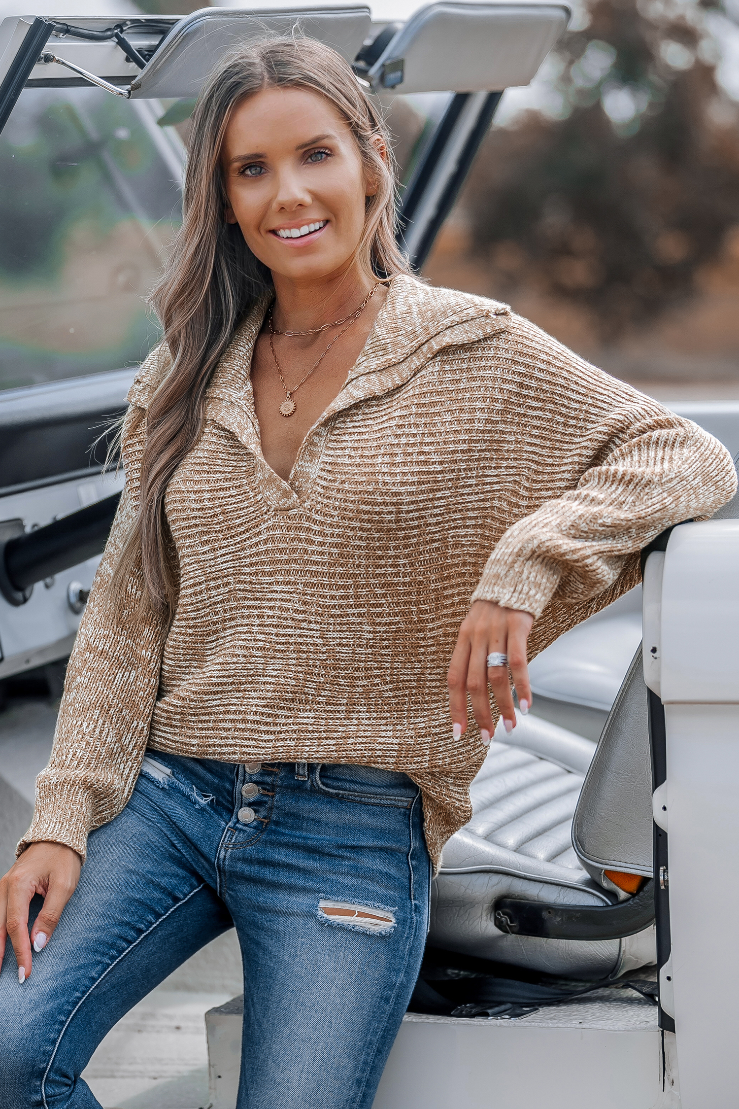 Top con maniche a dolman e colletto oversize color cachi